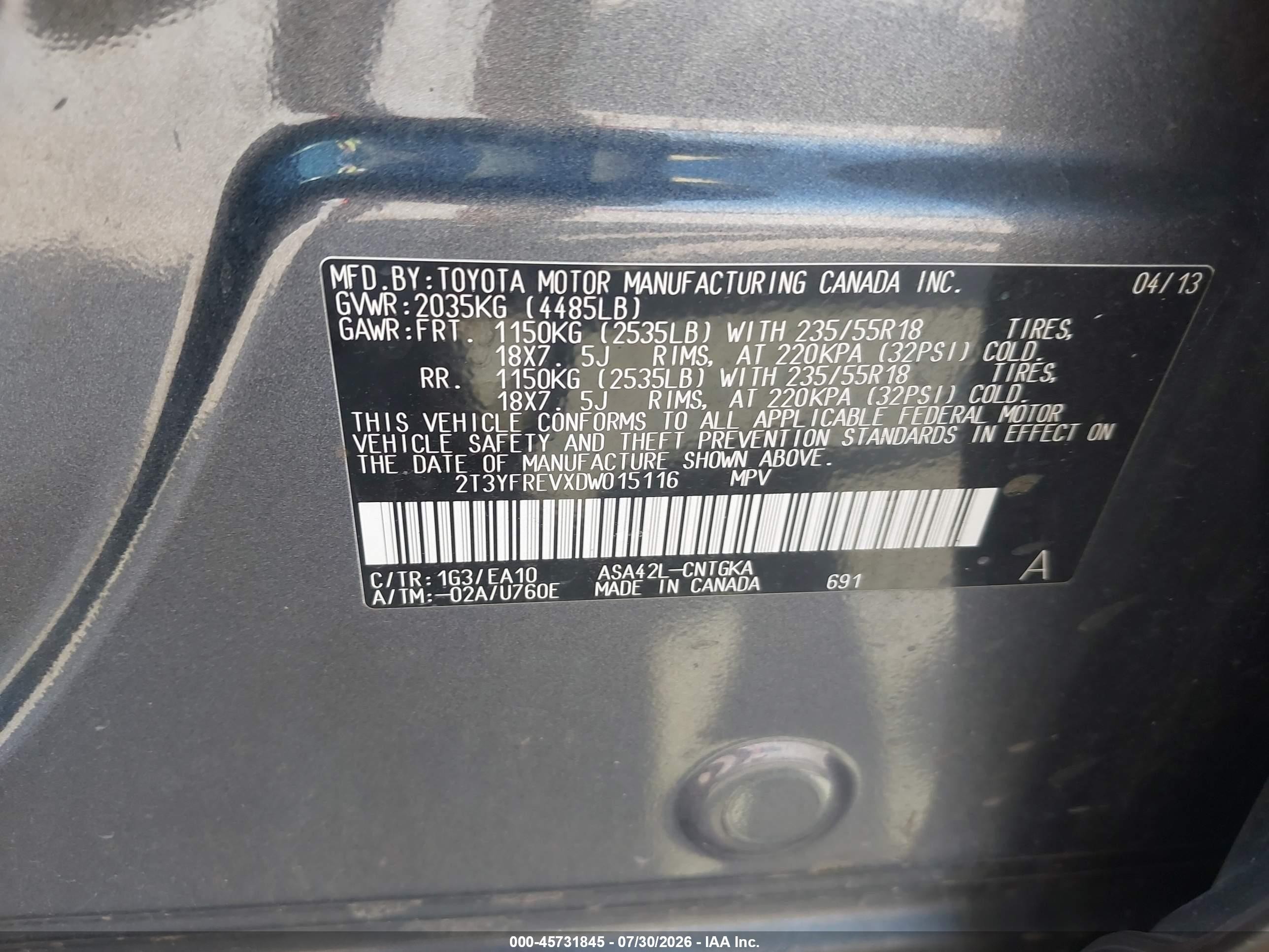 2013 Toyota Rav4 Limited Gray vin: 2T3YFREVXDW015116