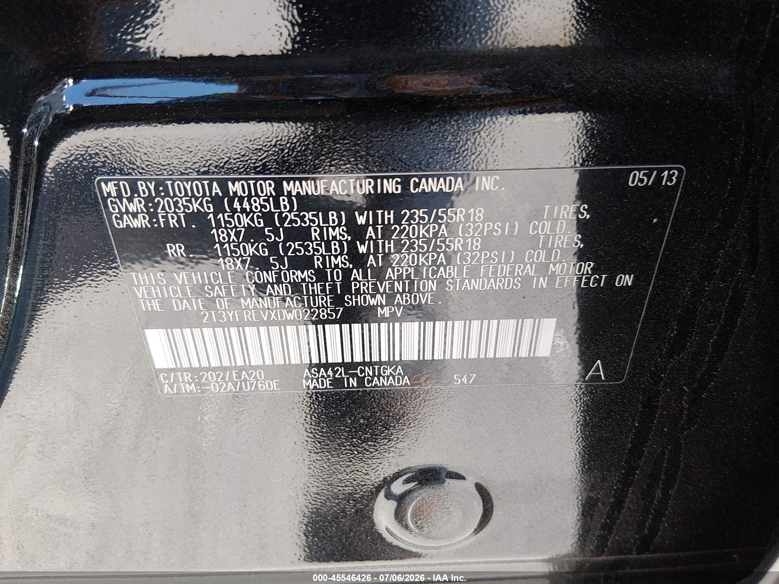 2013 Toyota Rav4 Limited Black vin: 2T3YFREVXDW022857