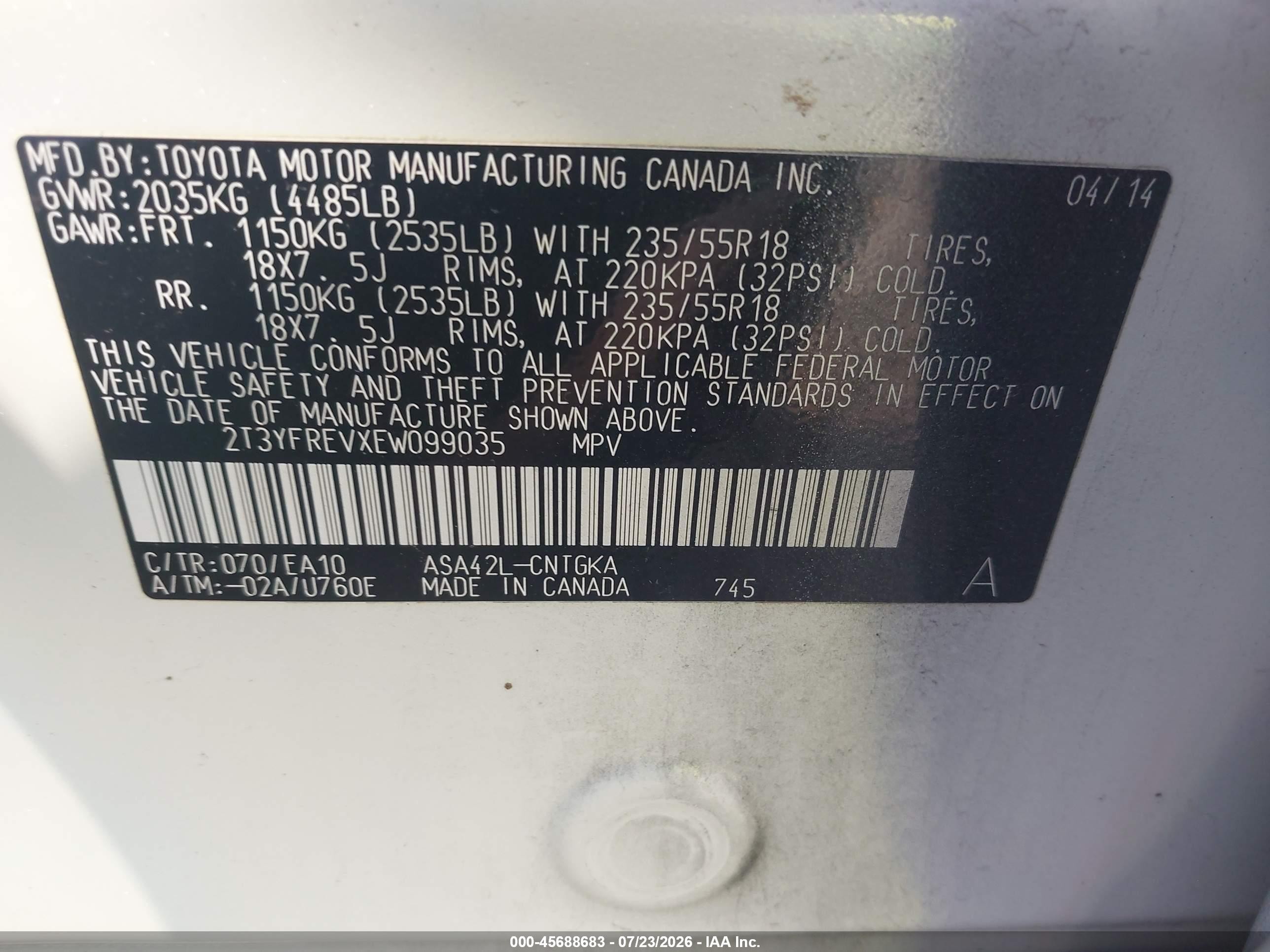 2014 Toyota Rav4 Limited White vin: 2T3YFREVXEW099035