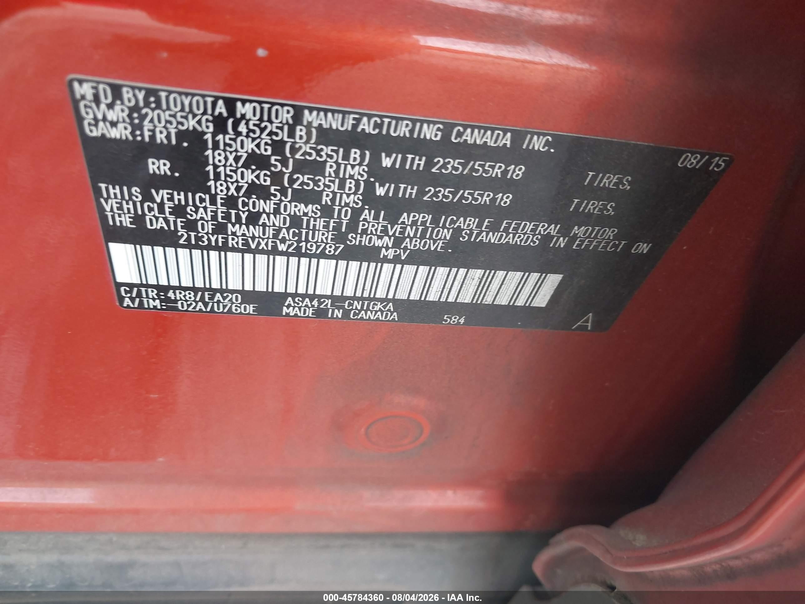 2015 Toyota Rav4 Limited Orange vin: 2T3YFREVXFW219787