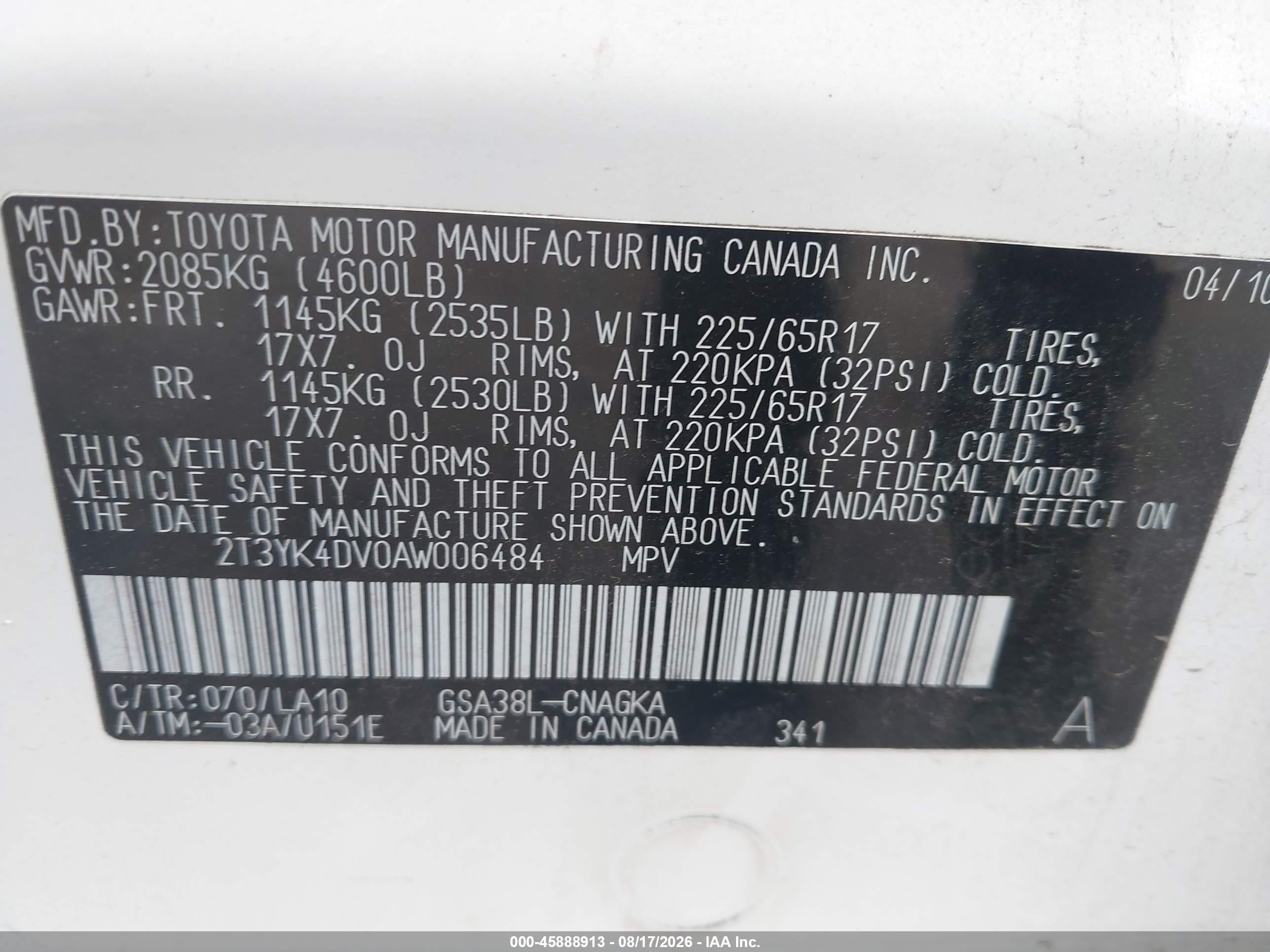 2010 Toyota Rav4 Limited V6 White vin: 2T3YK4DV0AW006484