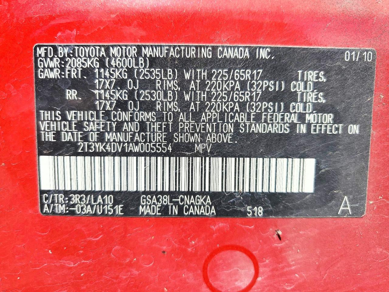 2010 Toyota Rav4 Limited Red vin: 2T3YK4DV1AW005554