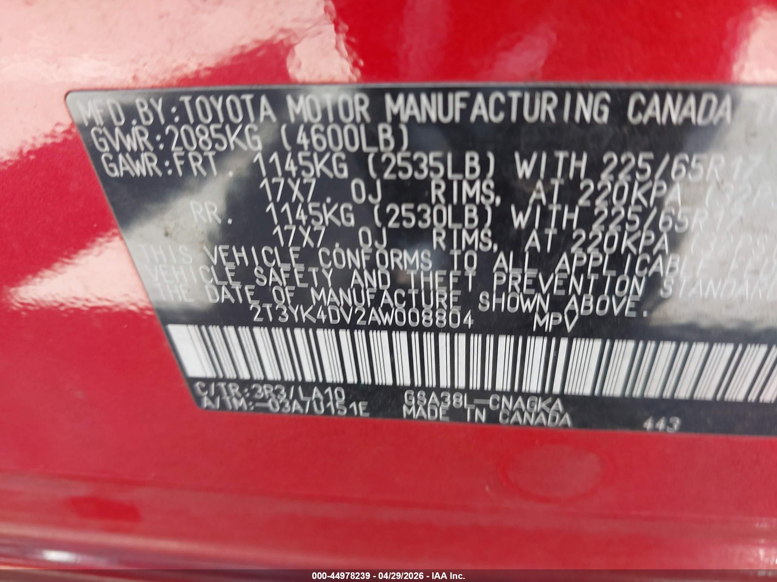 2010 Toyota Rav4 Limited V6 Red vin: 2T3YK4DV2AW008804