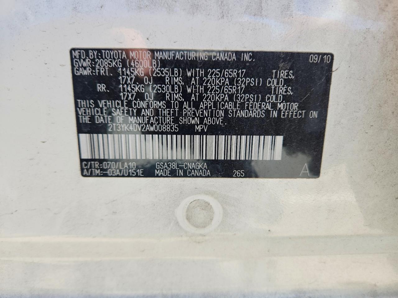 2010 Toyota Rav4 Limited White vin: 2T3YK4DV2AW008835