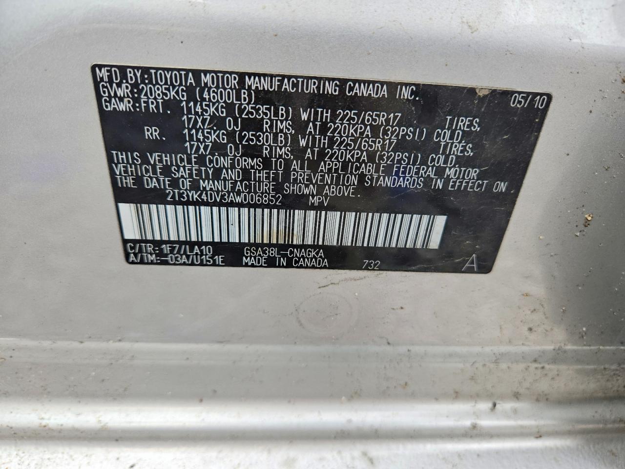 2010 Toyota Rav4 Limited Серебряный vin: 2T3YK4DV3AW006852