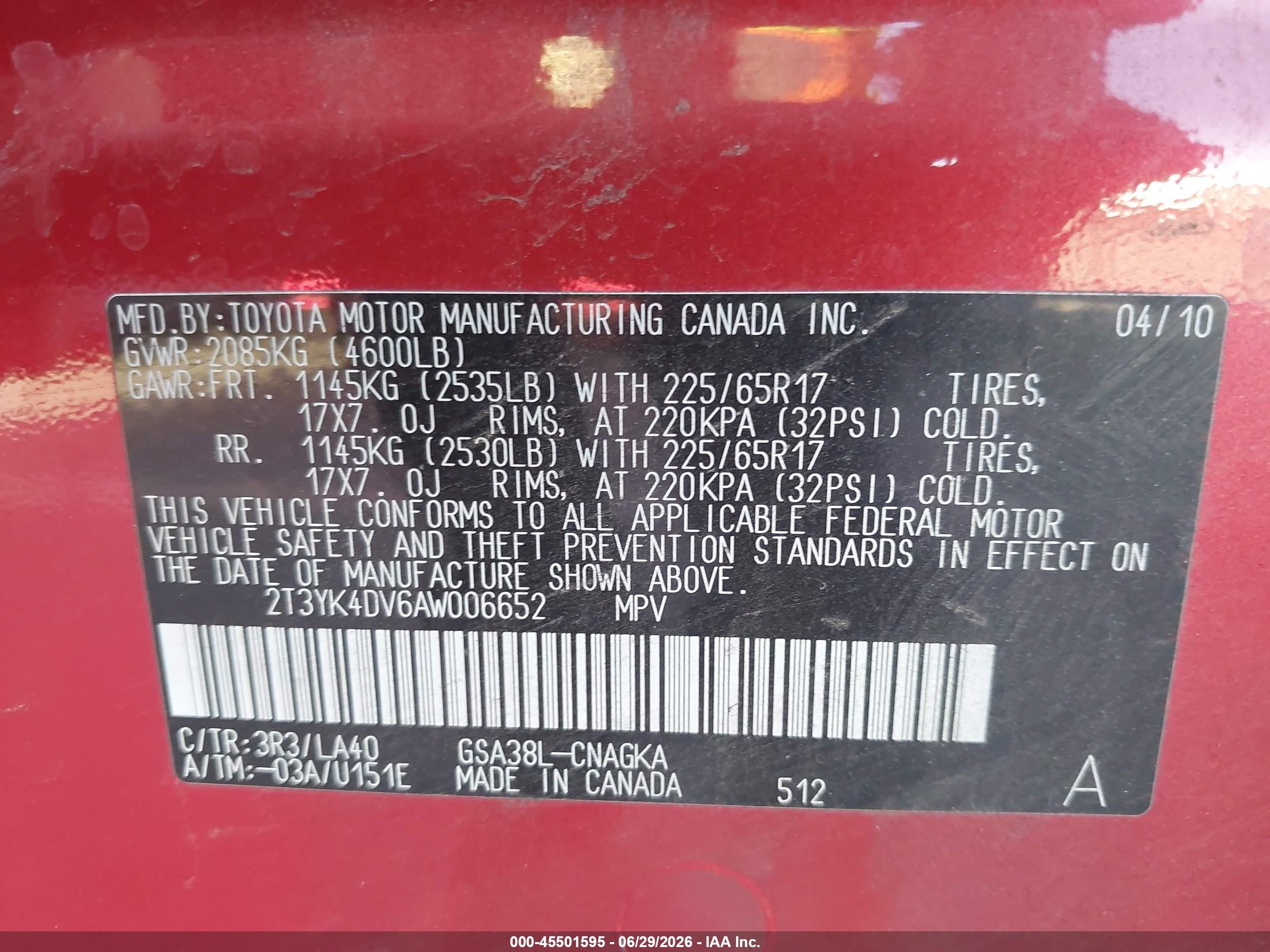2010 Toyota Rav4 Limited V6 Red vin: 2T3YK4DV6AW006652