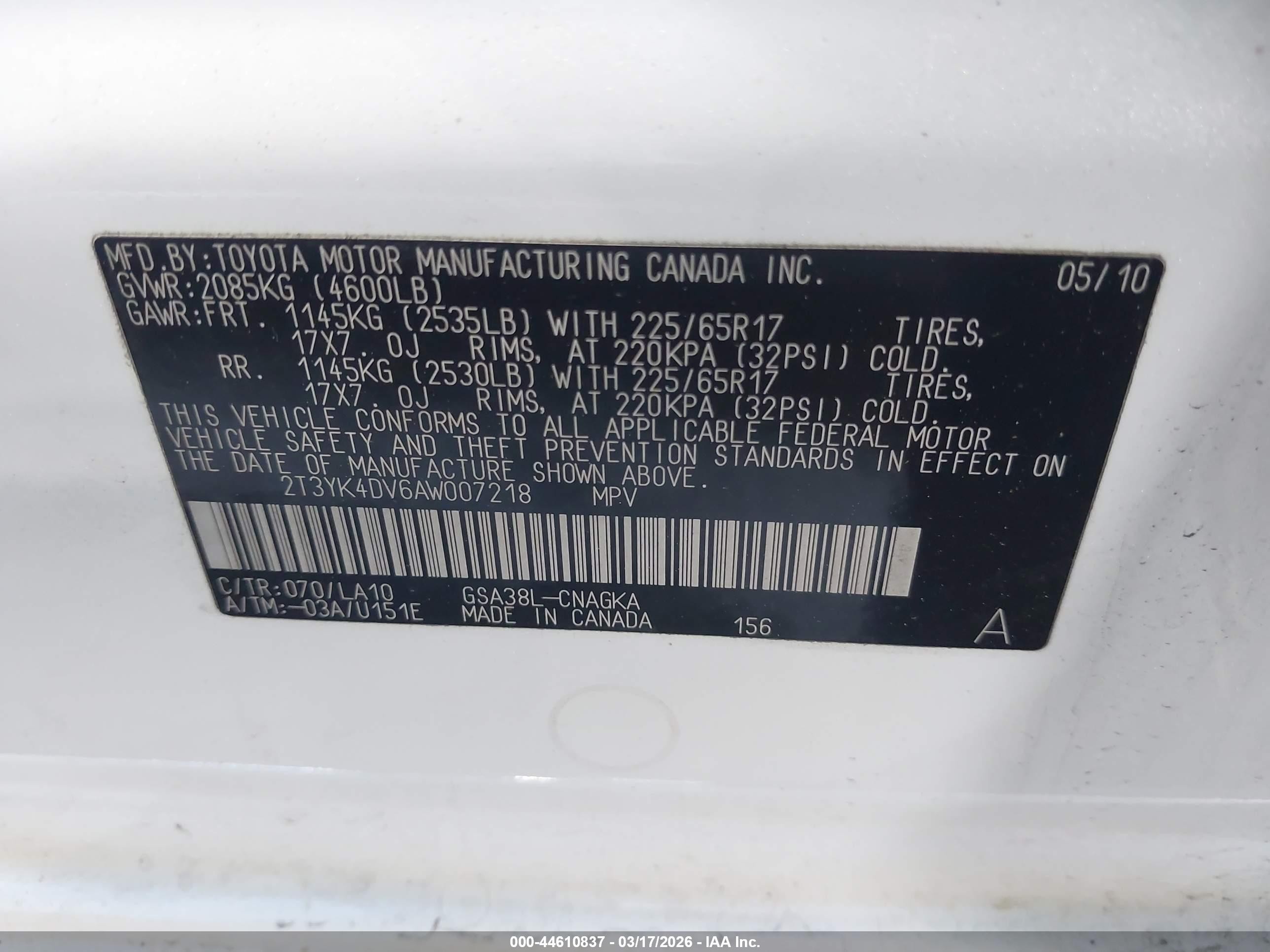 2010 Toyota Rav4 Limited V6 White vin: 2T3YK4DV6AW007218