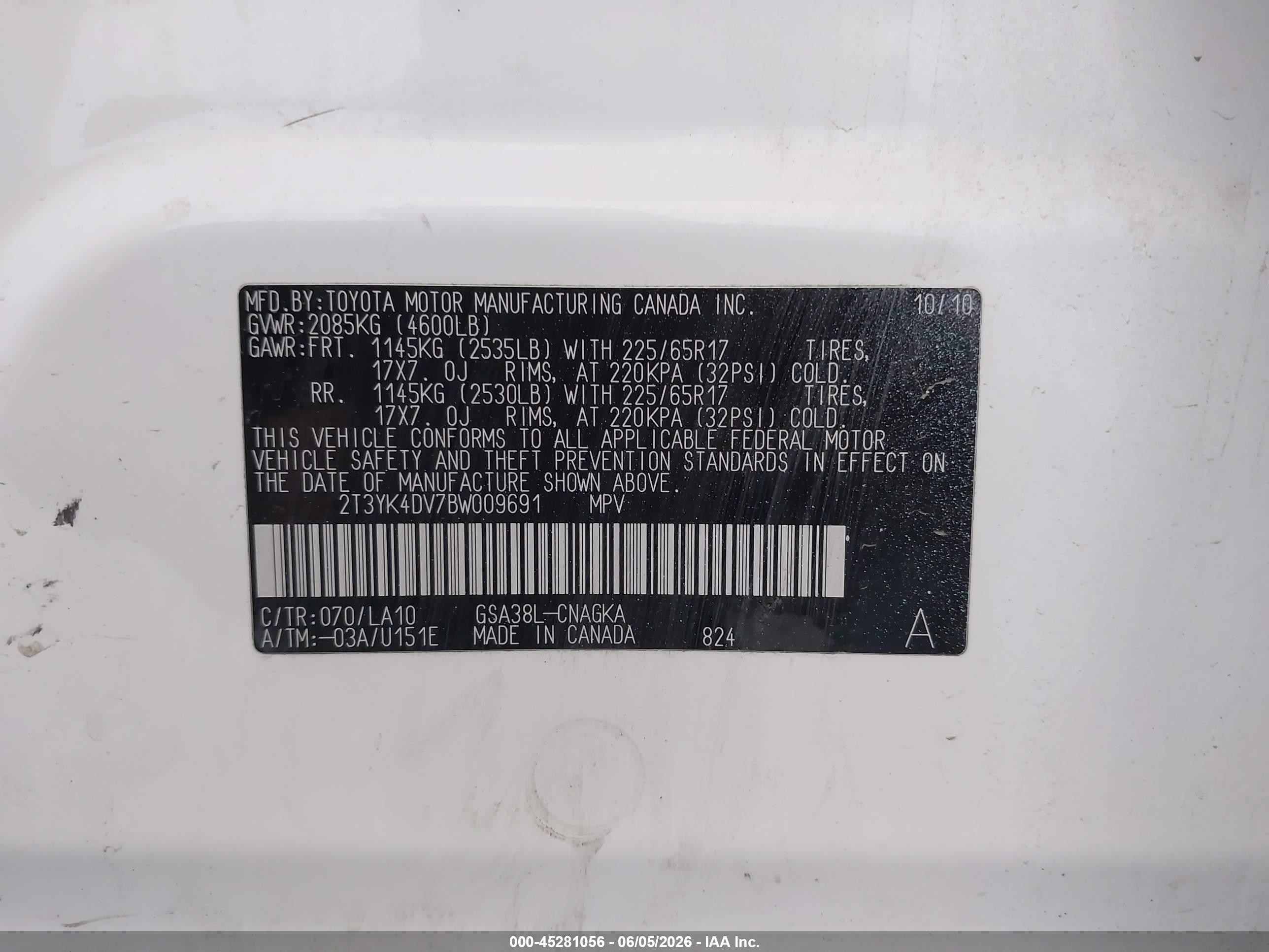 2011 Toyota Rav4 Limited V6 White vin: 2T3YK4DV7BW009691