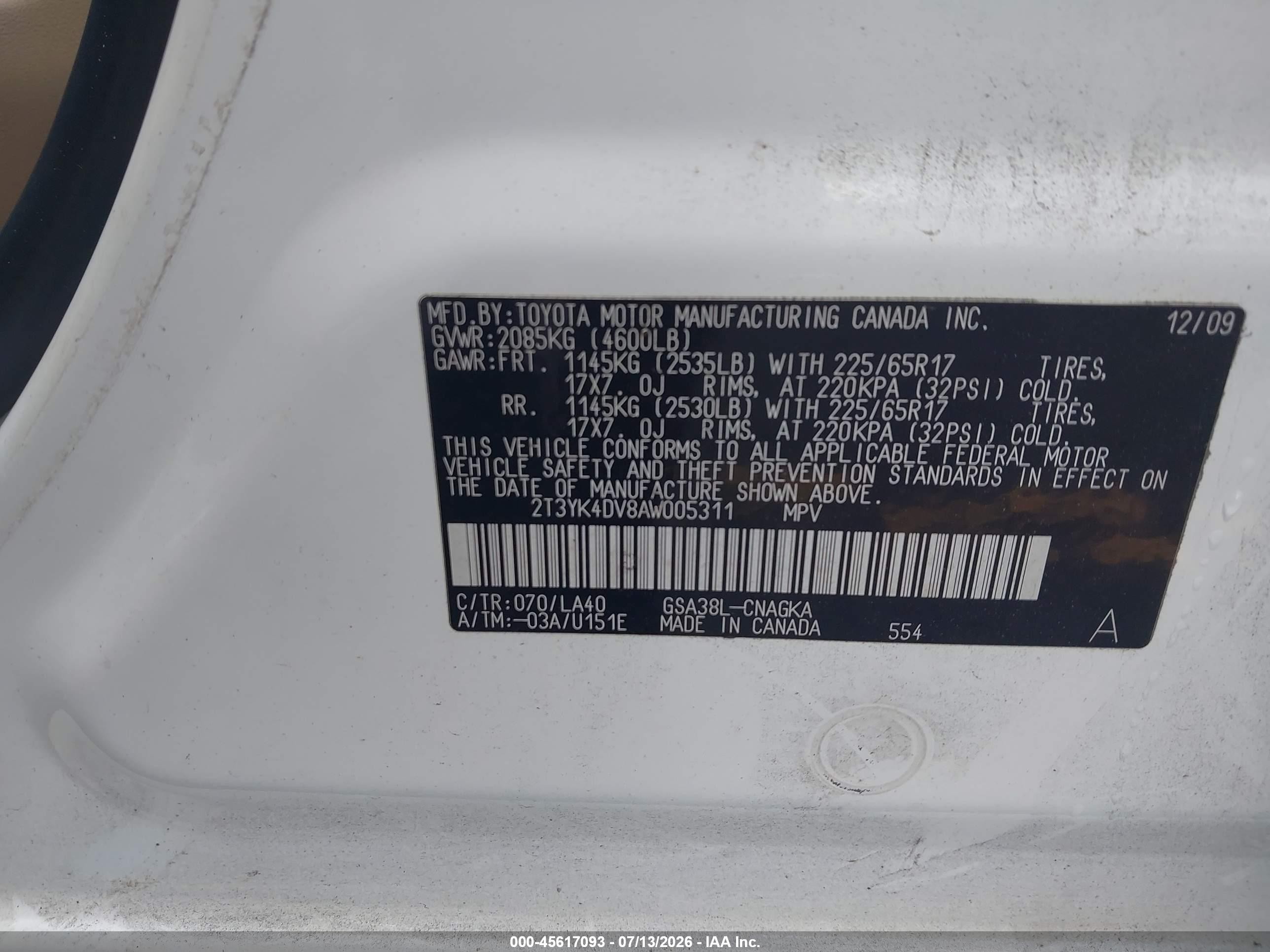 2010 Toyota Rav4 Limited V6 White vin: 2T3YK4DV8AW005311