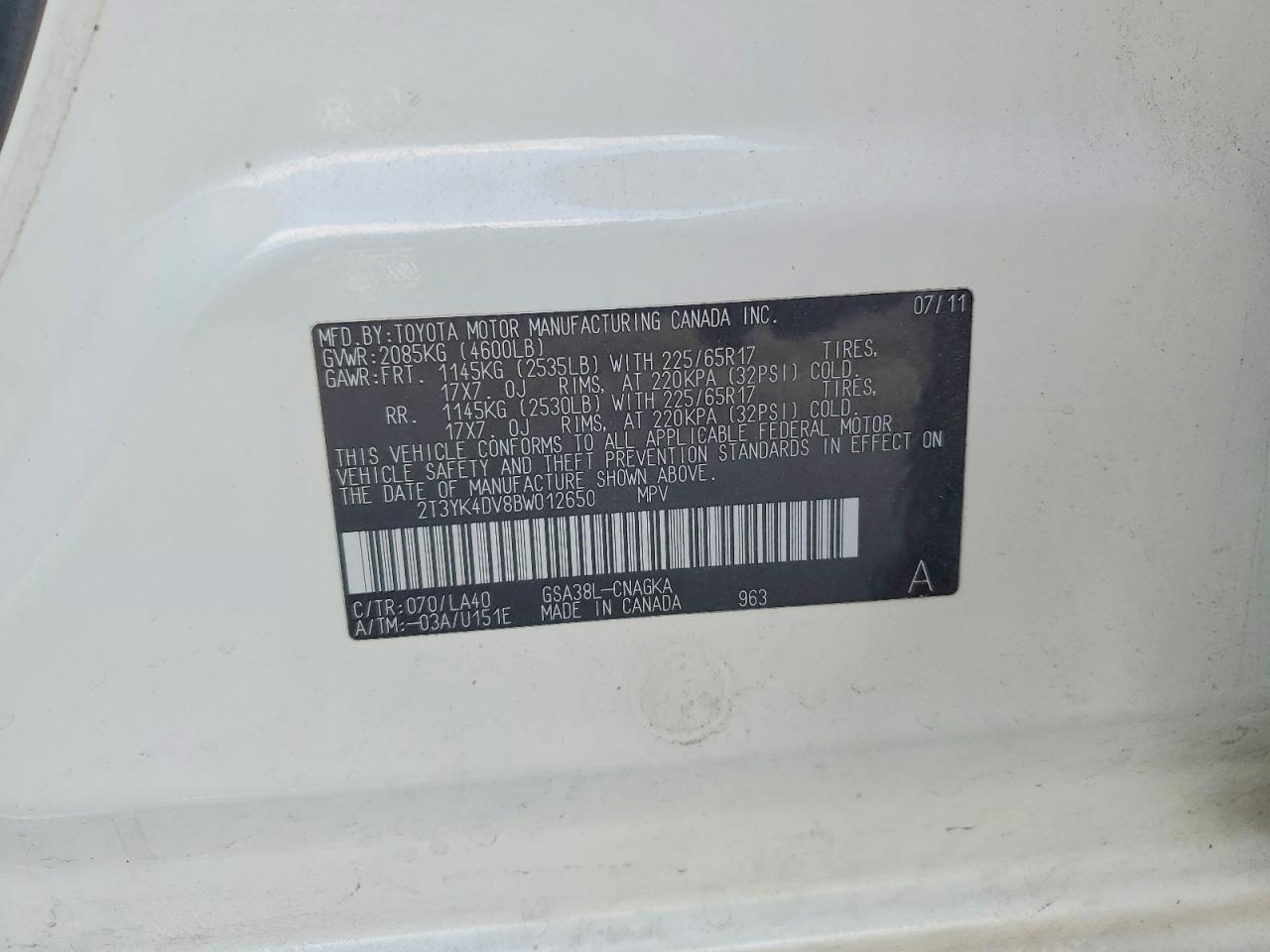 2011 Toyota Rav4 Limited White vin: 2T3YK4DV8BW012650