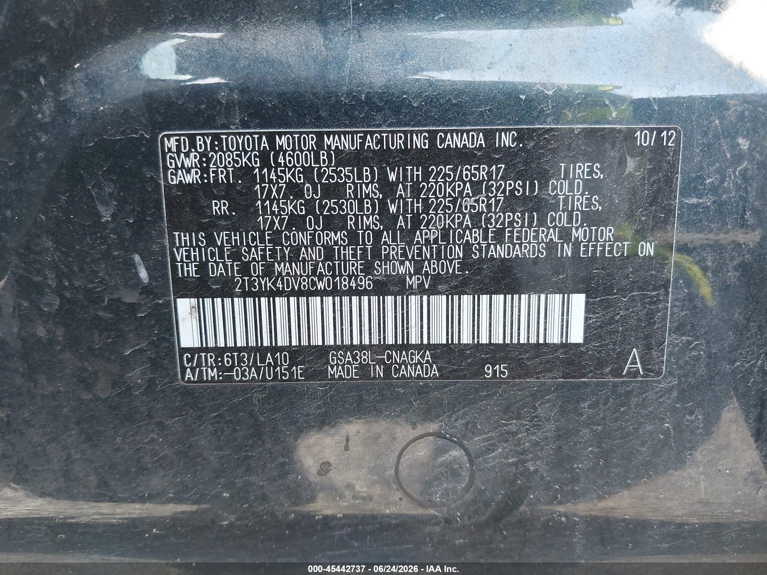 2012 Toyota Rav4 Limited V6 Green vin: 2T3YK4DV8CW018496
