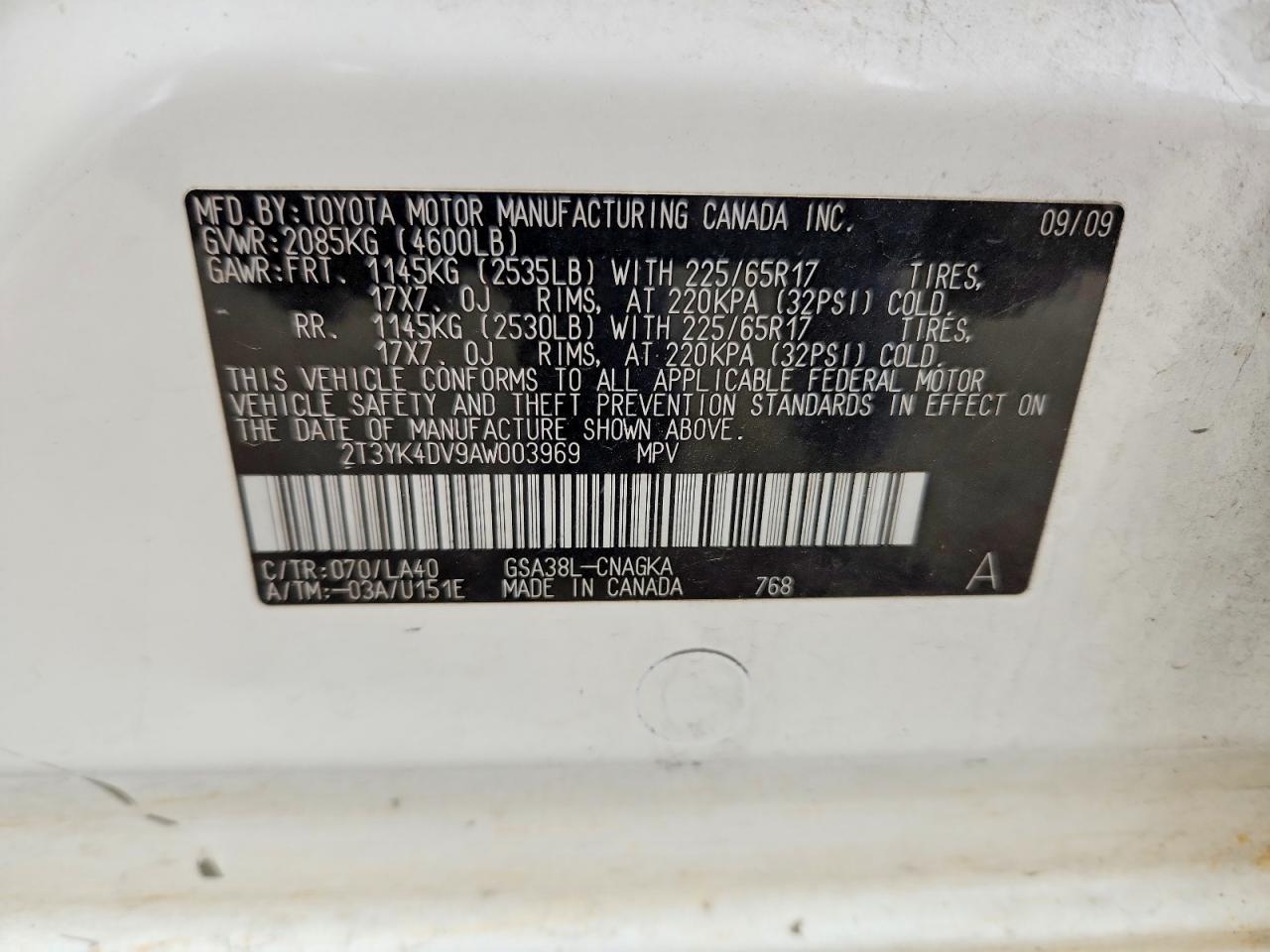 2010 Toyota Rav4 Limited White vin: 2T3YK4DV9AW003969