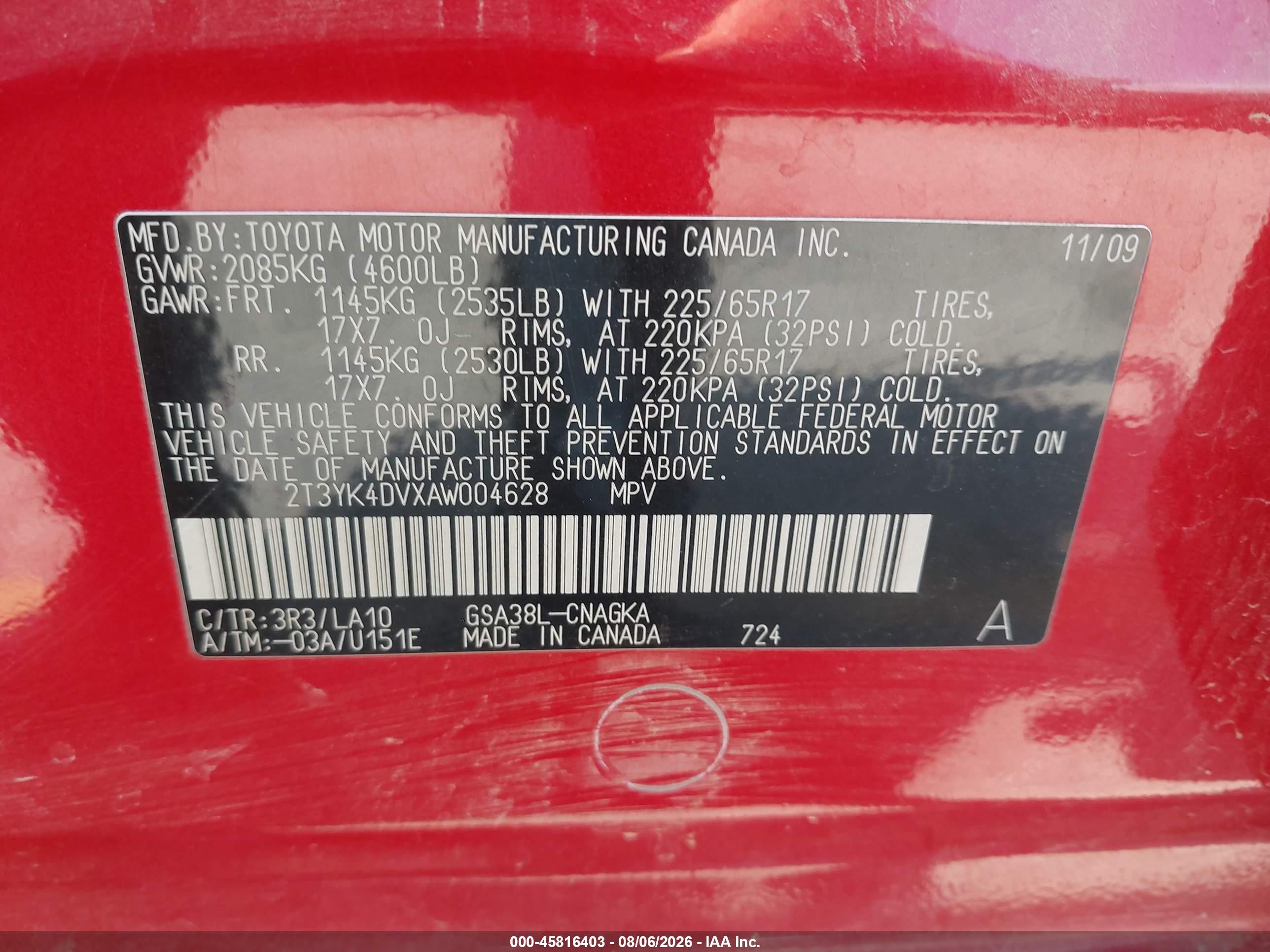 2010 Toyota Rav4 Limited V6 Красный vin: 2T3YK4DVXAW004628