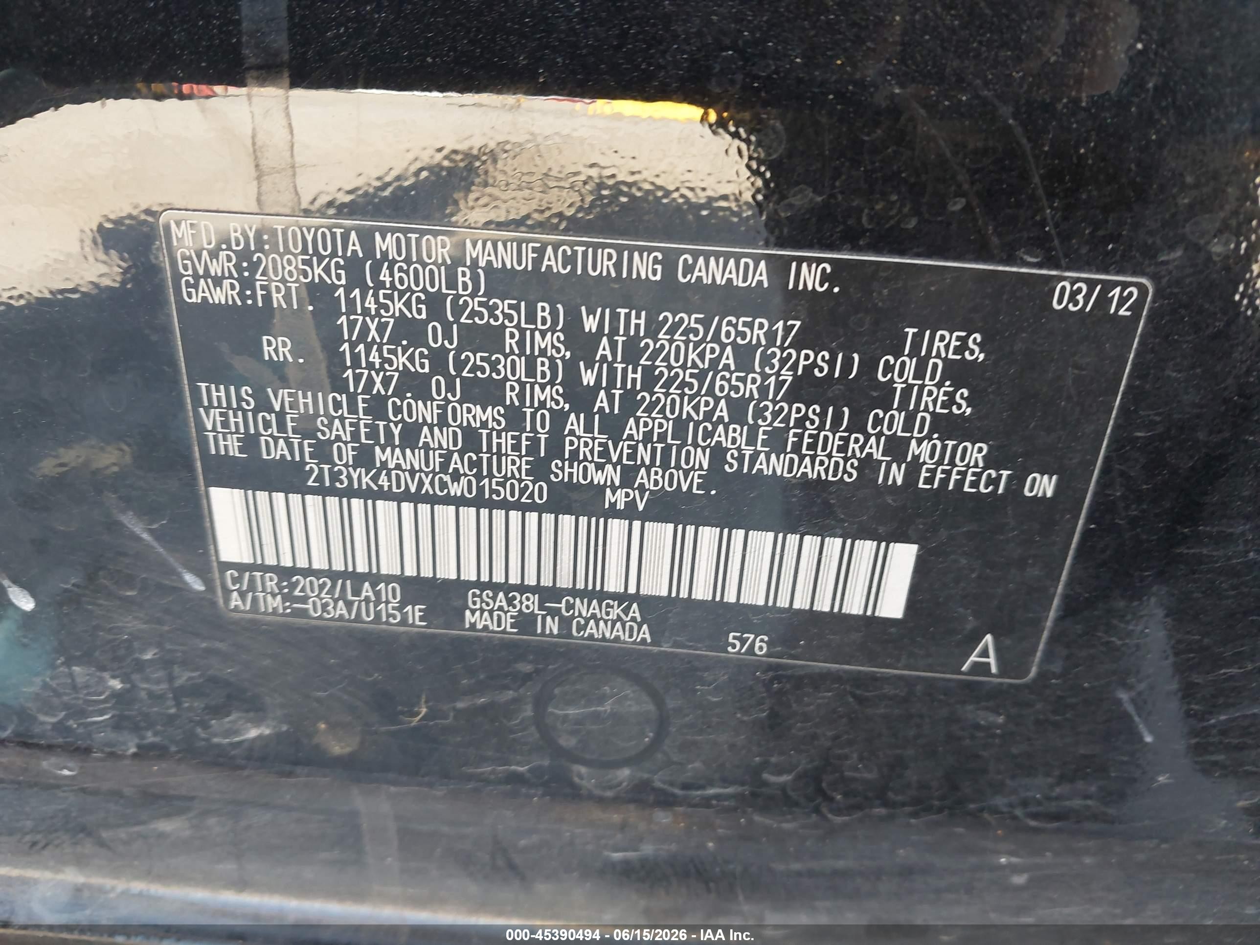2012 Toyota Rav4 Limited V6 Black vin: 2T3YK4DVXCW015020
