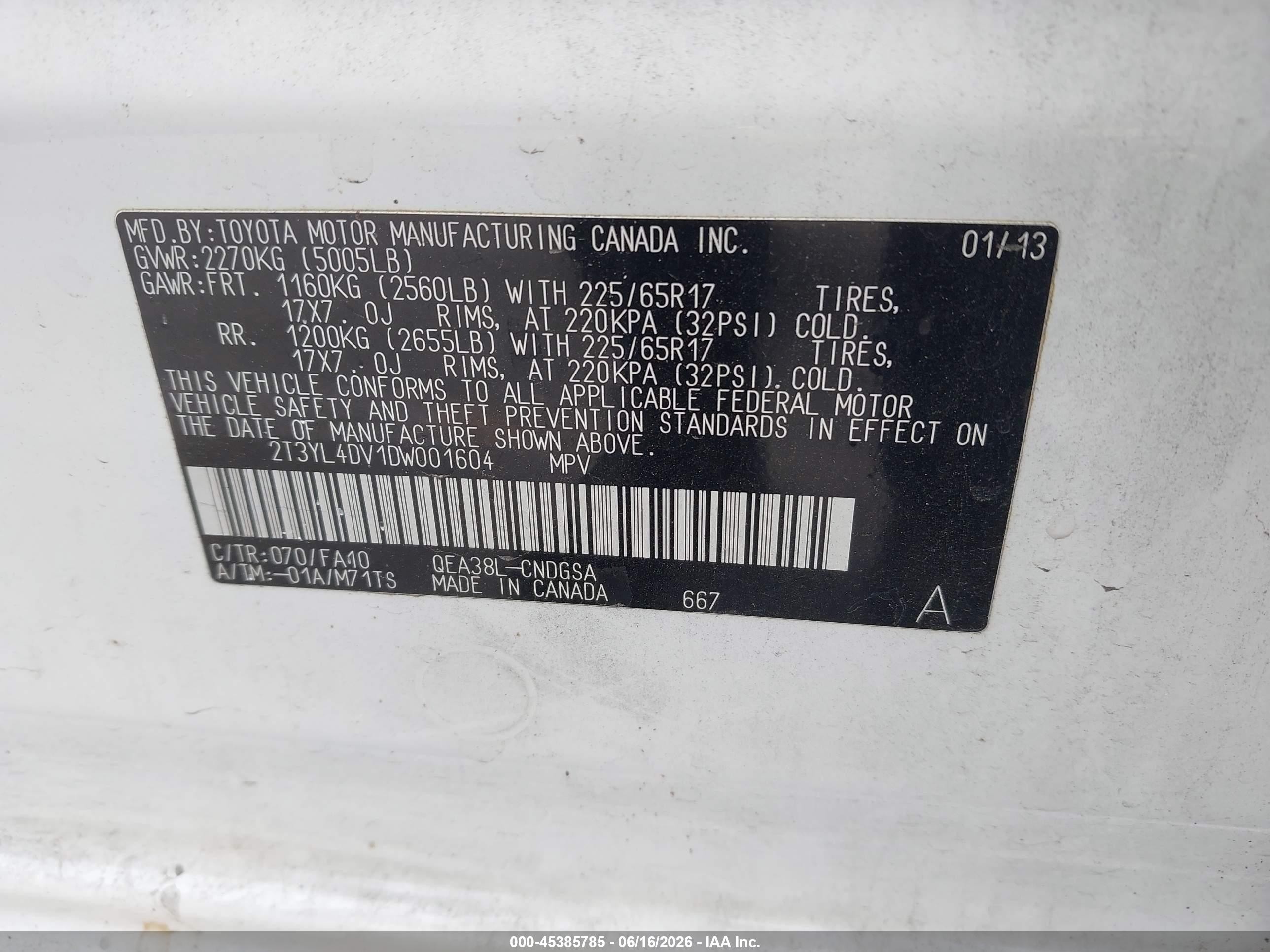 2013 Toyota Rav4 Ev   White vin: 2T3YL4DV1DW001604