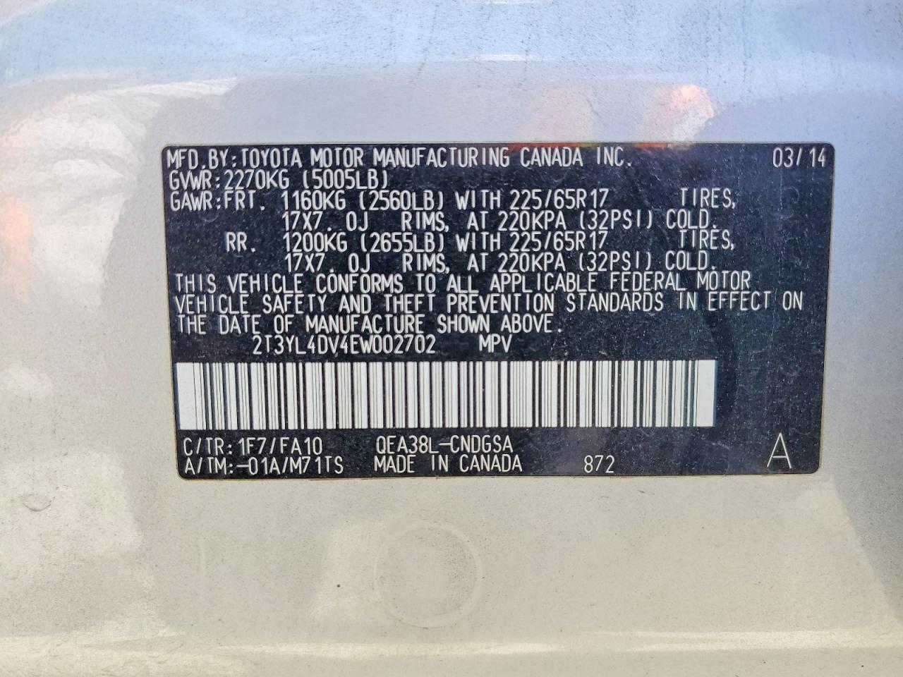 2014 Toyota Rav4 Ev Base Silver vin: 2T3YL4DV4EW002702
