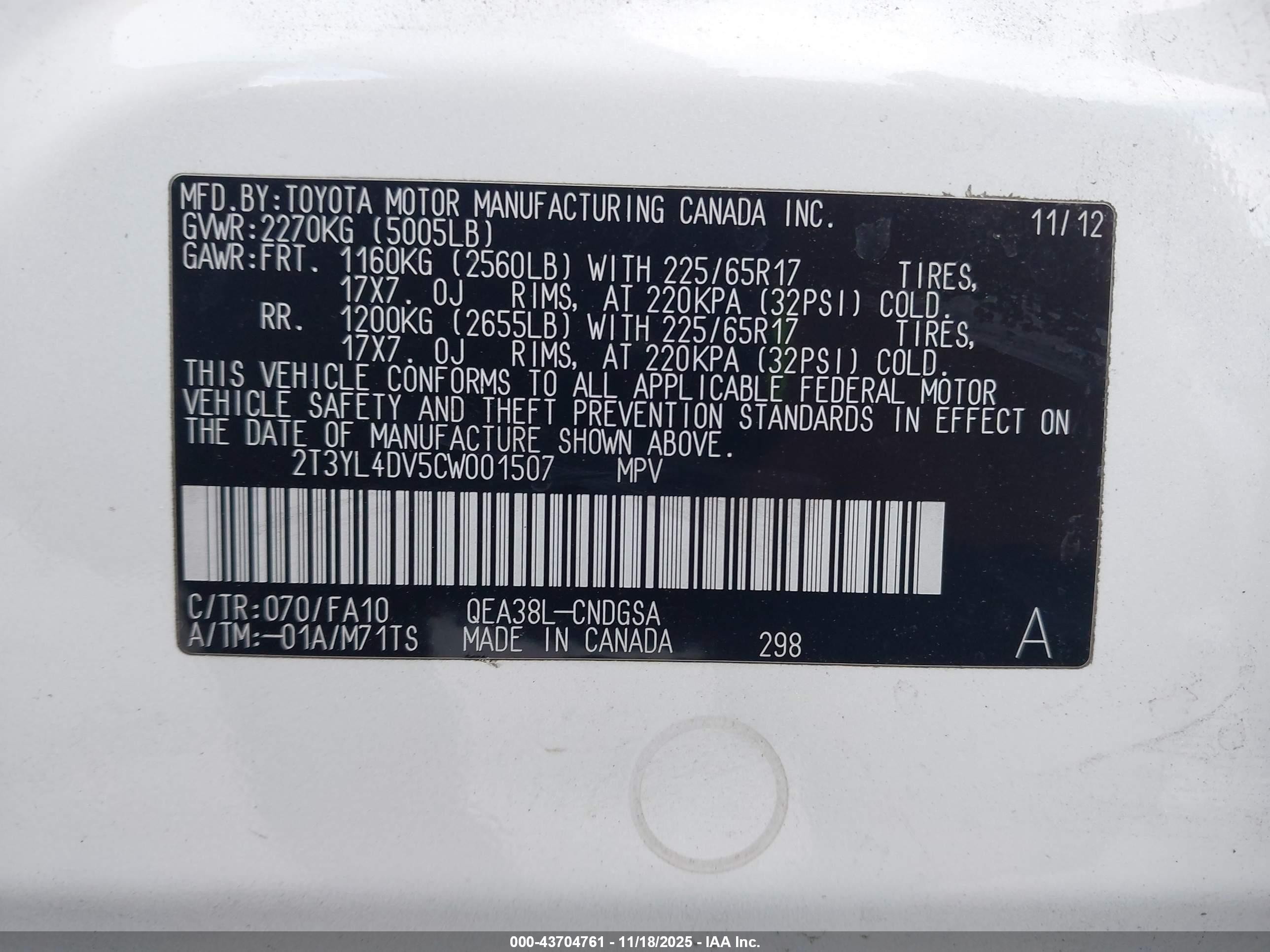 2012 Toyota Rav4 Ev   White vin: 2T3YL4DV5CW001507
