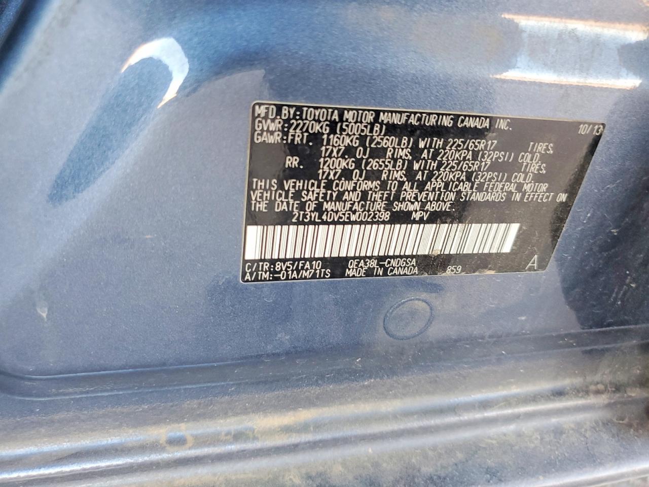 2014 Toyota Rav4 Ev Base Blue vin: 2T3YL4DV5EW002398