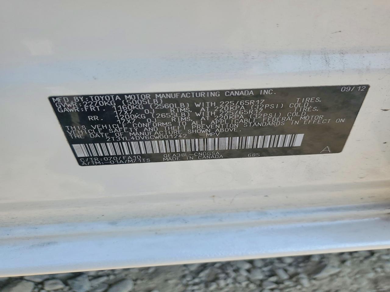 2012 Toyota Rav4 Ev Base Белый vin: 2T3YL4DV6CW001242
