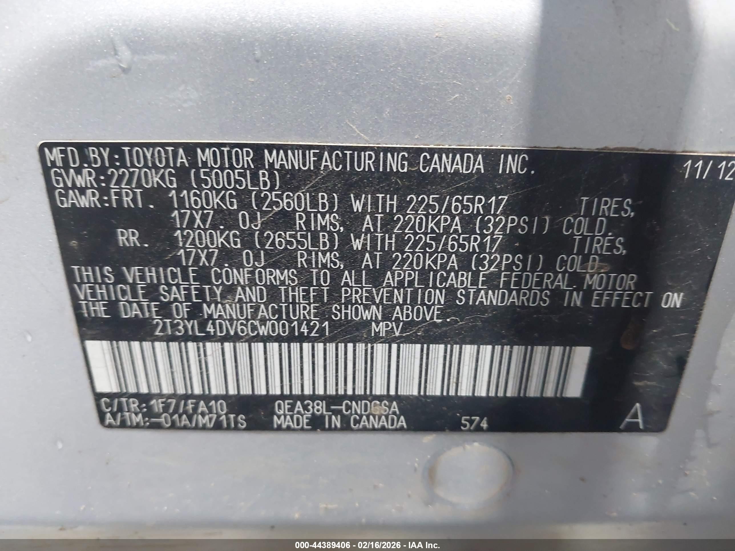 2012 Toyota Rav4 Ev   Silver vin: 2T3YL4DV6CW001421