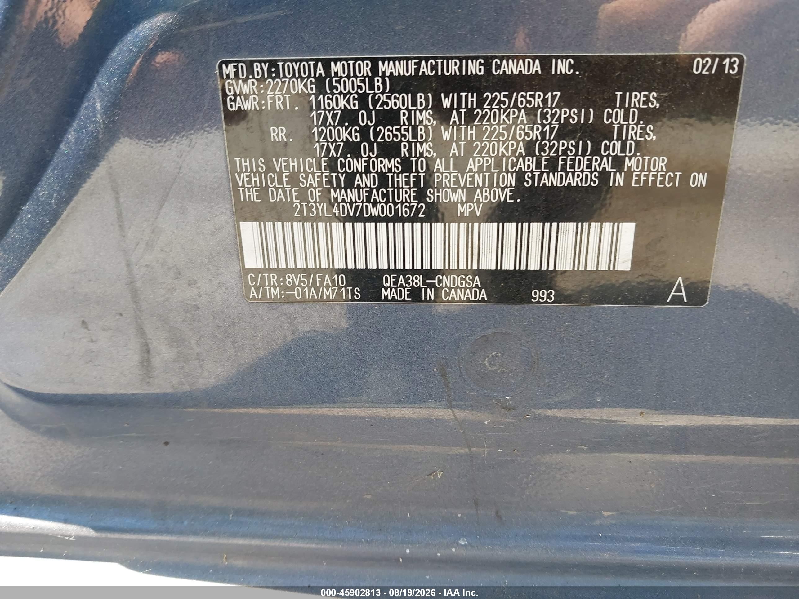 2013 Toyota Rav4 Ev   Blue vin: 2T3YL4DV7DW001672