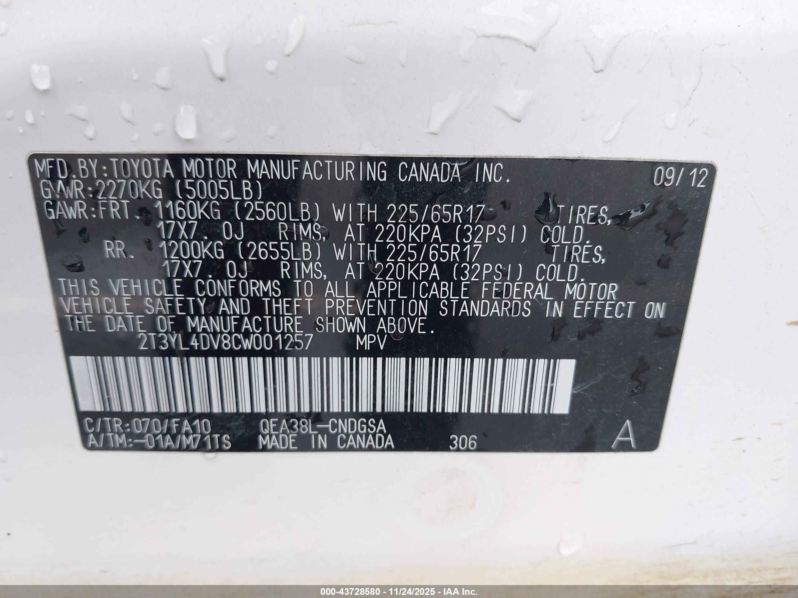 2012 Toyota Rav4 Ev   White vin: 2T3YL4DV8CW001257