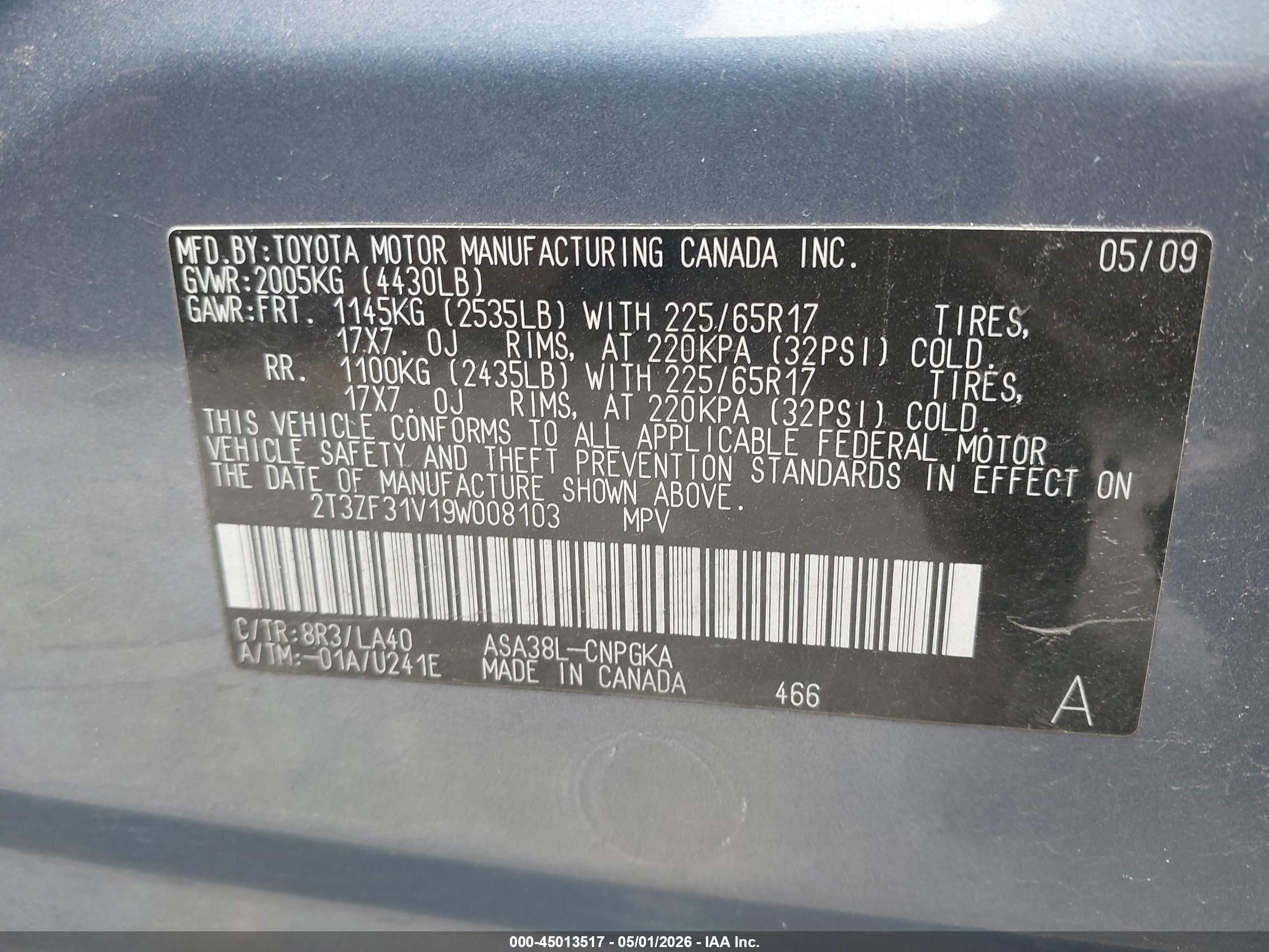 2009 Toyota Rav4 Limited Blue vin: 2T3ZF31V19W008103