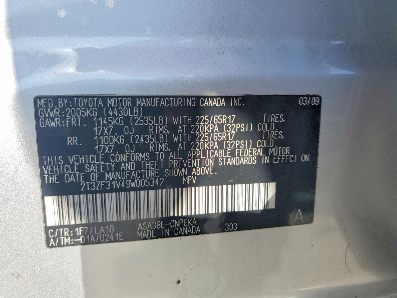 2009 Toyota Rav4 Limited Silver vin: 2T3ZF31V49W005342