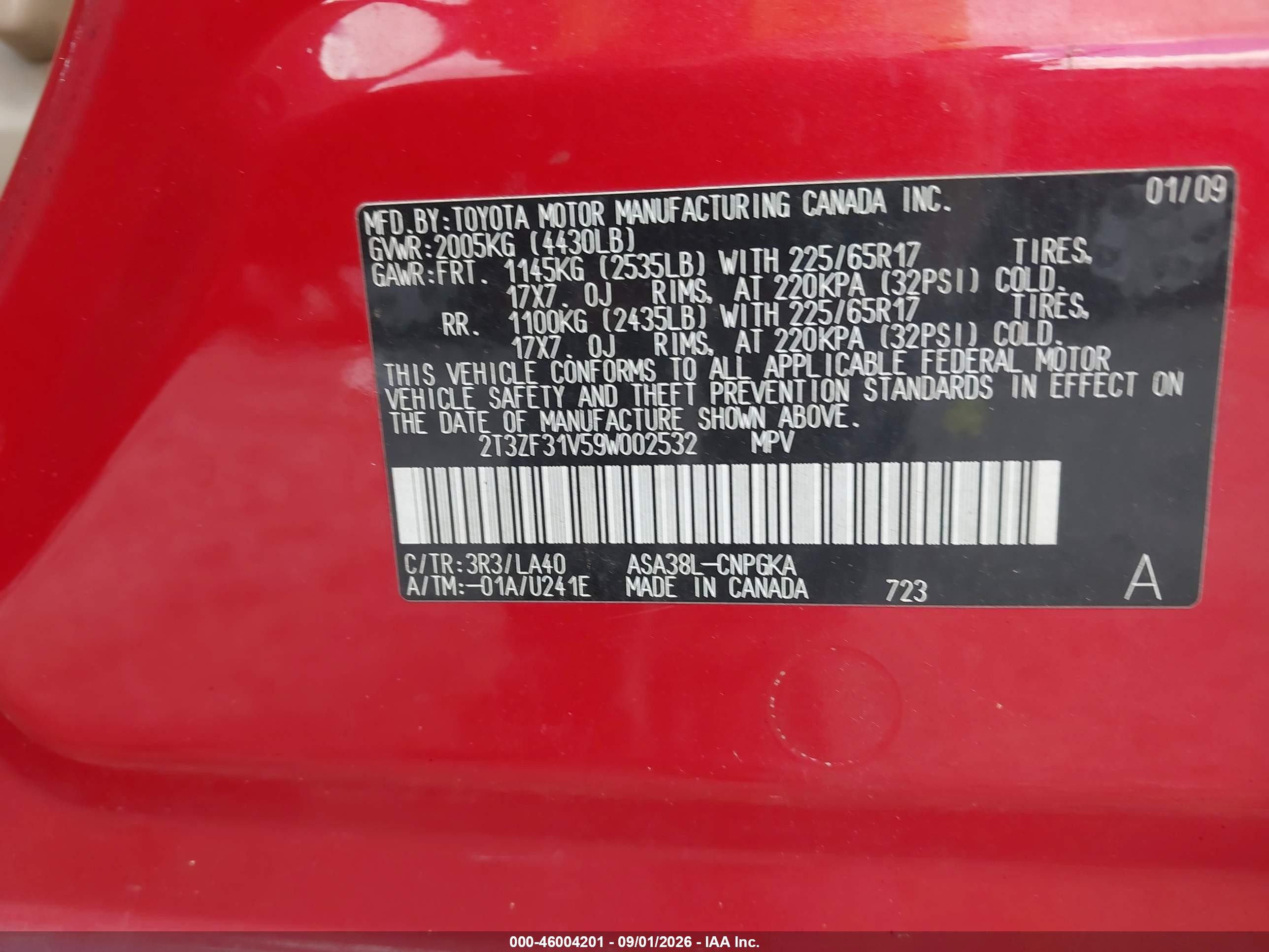 2009 Toyota Rav4 Limited Red vin: 2T3ZF31V59W002532