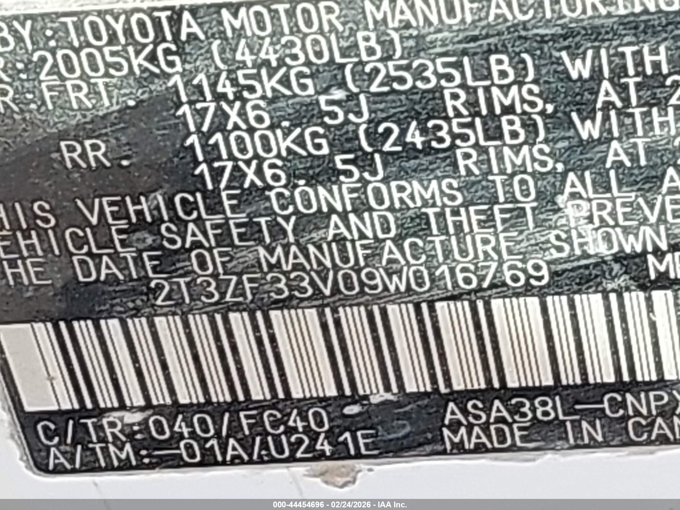 2009 Toyota Rav4   White vin: 2T3ZF33V09W016769