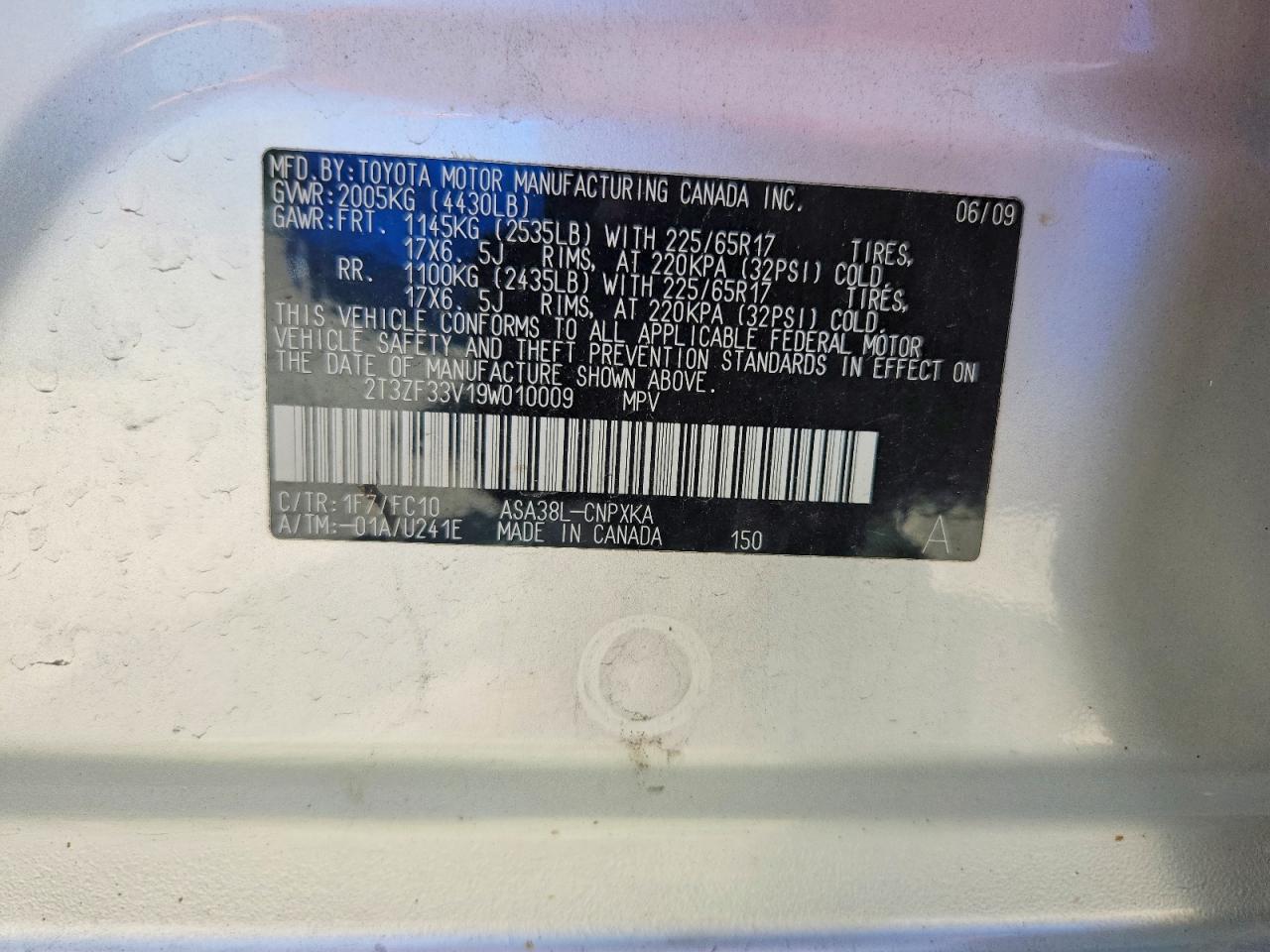 2009 Toyota Rav4 Base Серебряный vin: 2T3ZF33V19W010009