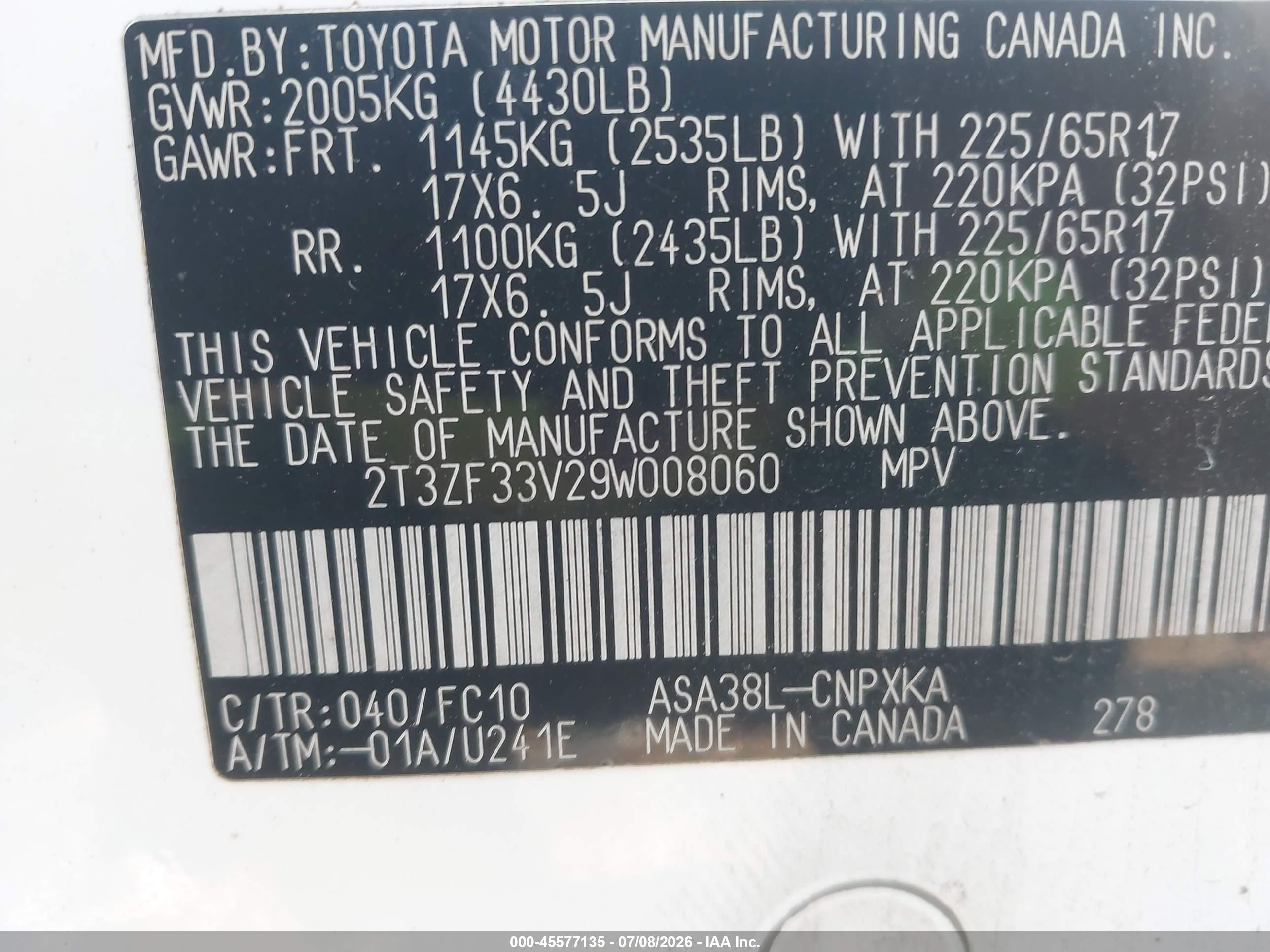 2009 Toyota Rav4 White vin: 2T3ZF33V29W008060