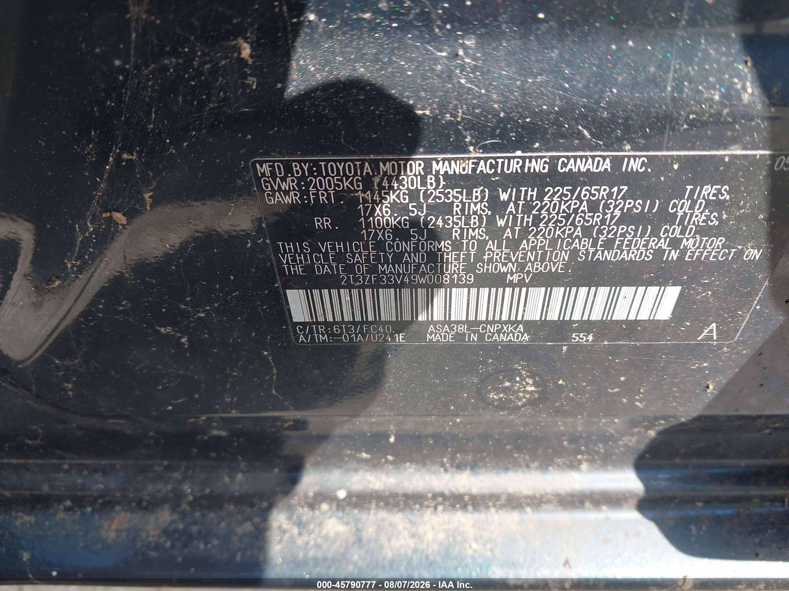 2009 Toyota Rav4   Blue vin: 2T3ZF33V49W008139