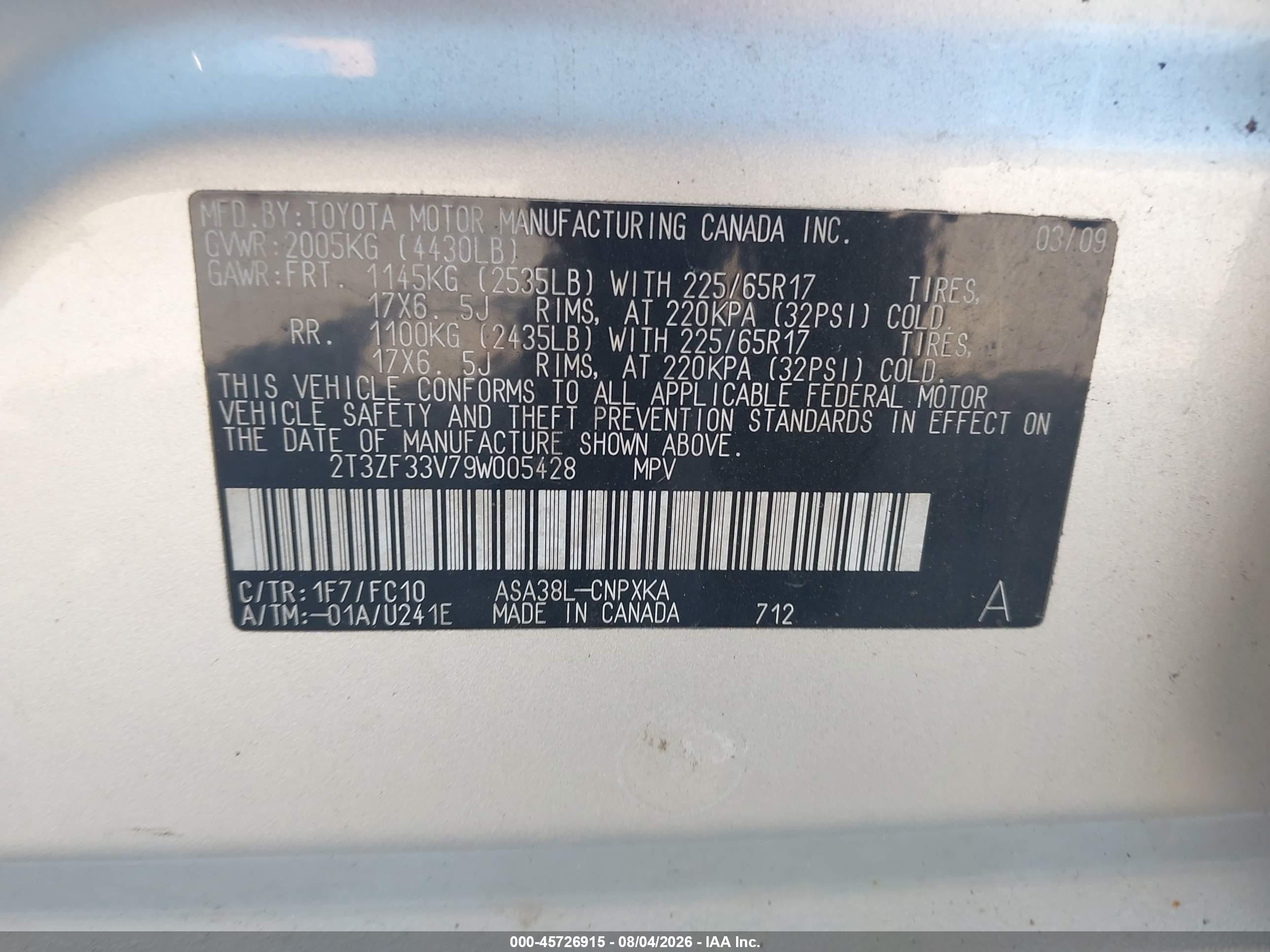 2009 Toyota Rav4   Silver vin: 2T3ZF33V79W005428