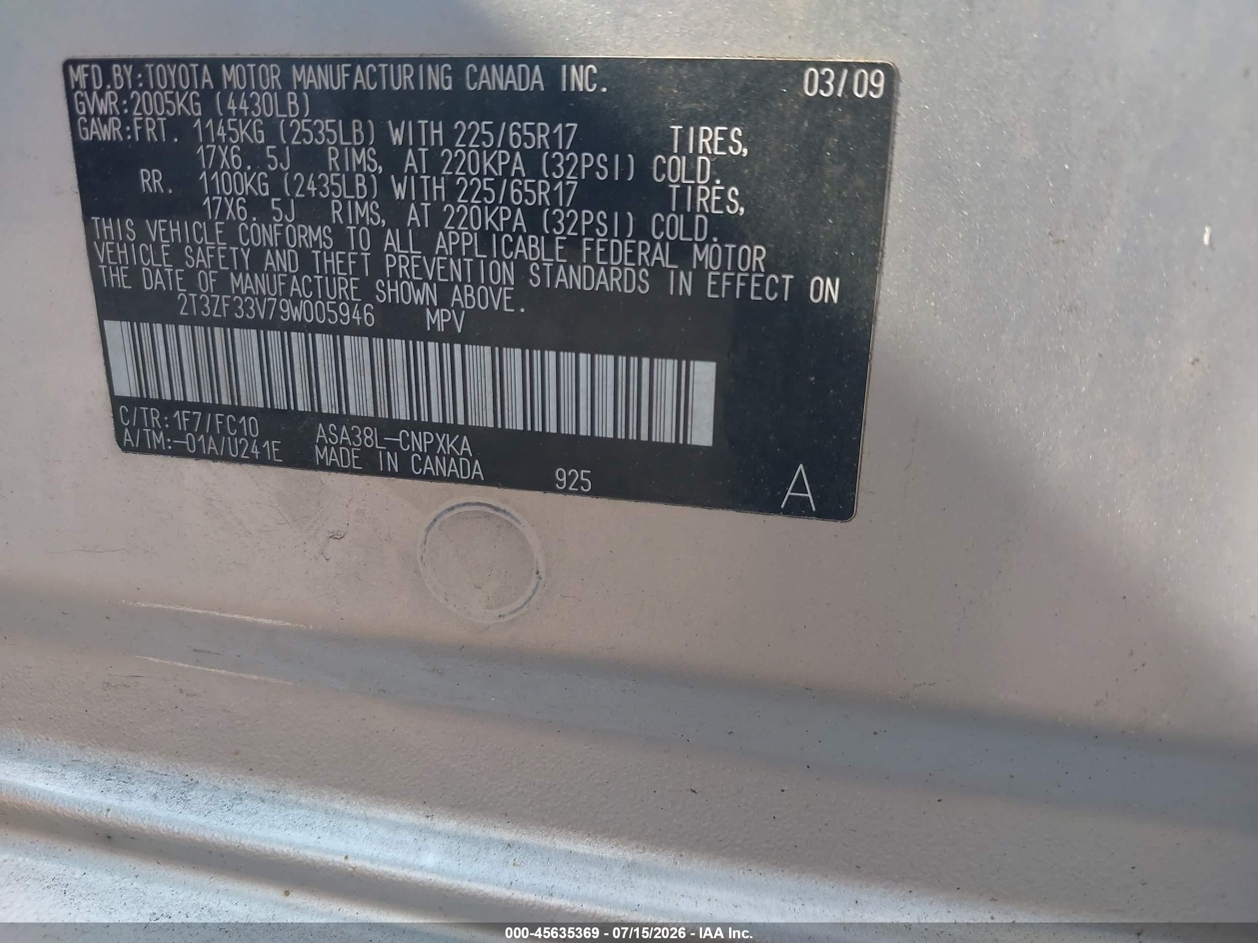 2009 Toyota Rav4   Silver vin: 2T3ZF33V79W005946
