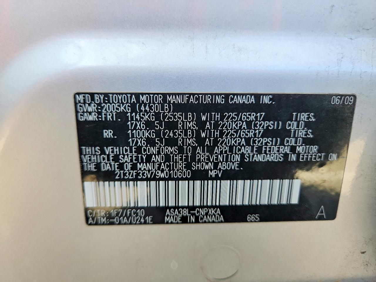 2009 Toyota Rav4 Base Silver vin: 2T3ZF33V79W010600