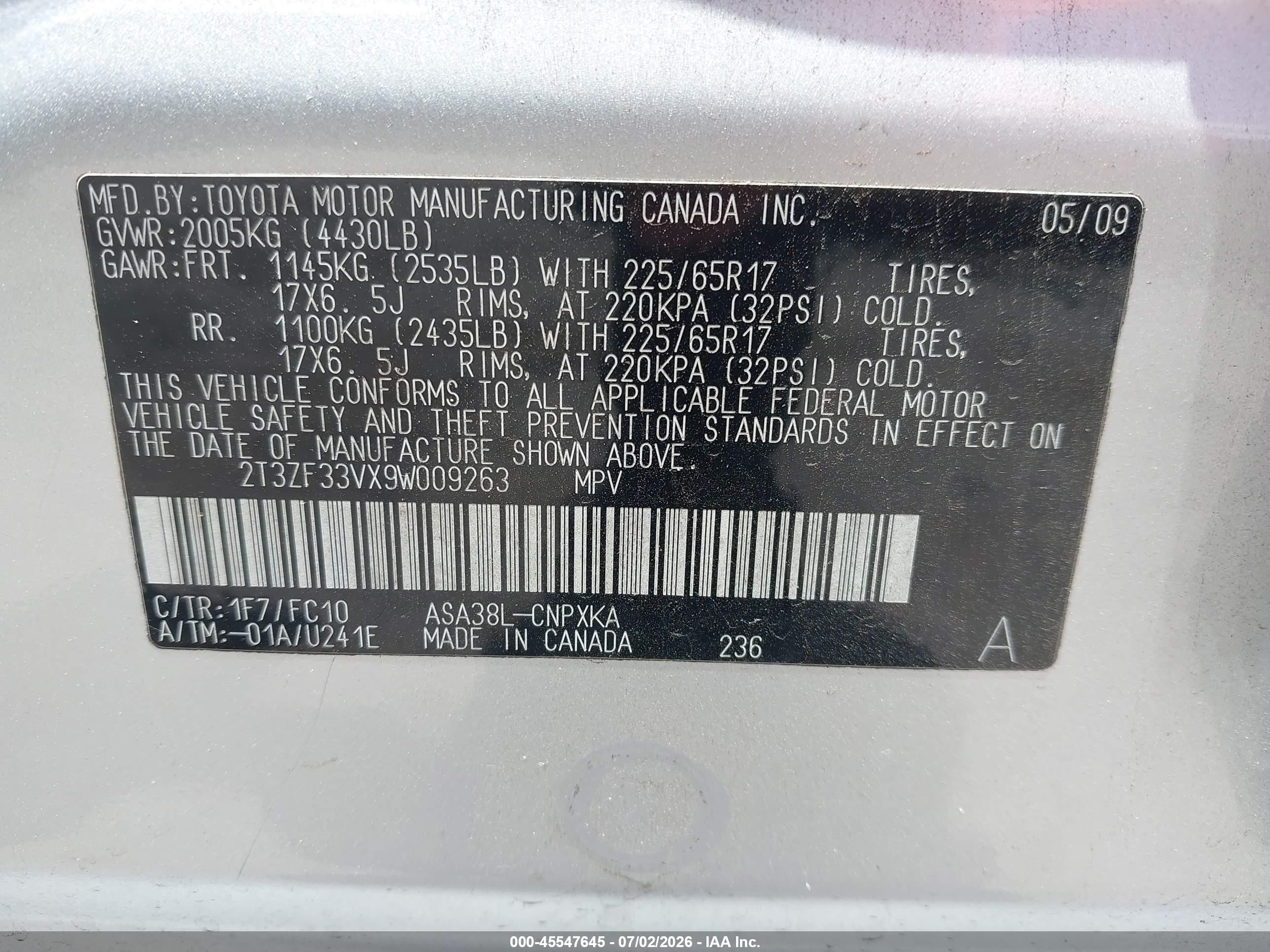 2009 Toyota Rav4   Silver vin: 2T3ZF33VX9W009263