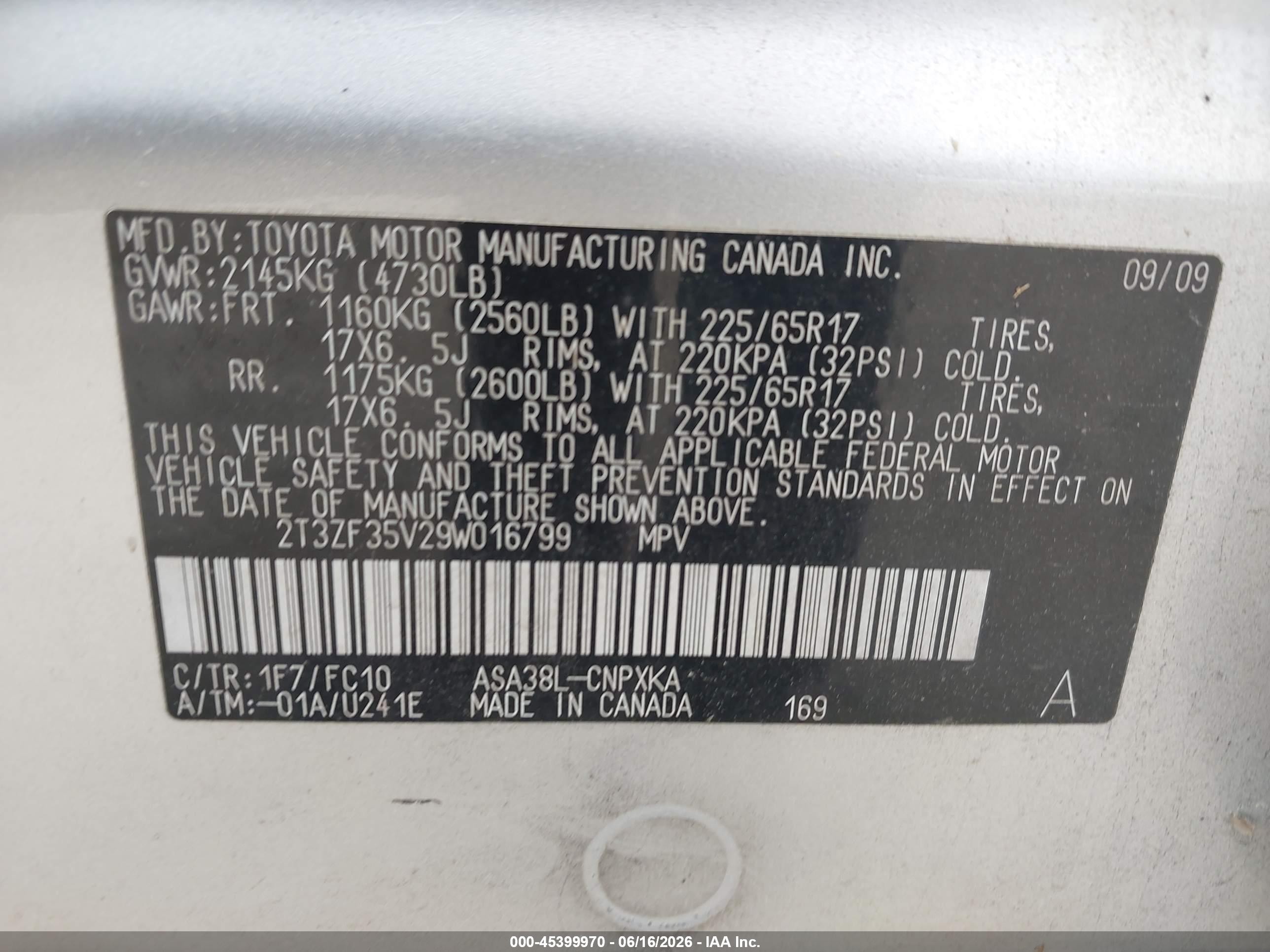 2009 Toyota Rav4 Silver vin: 2T3ZF35V29W016799