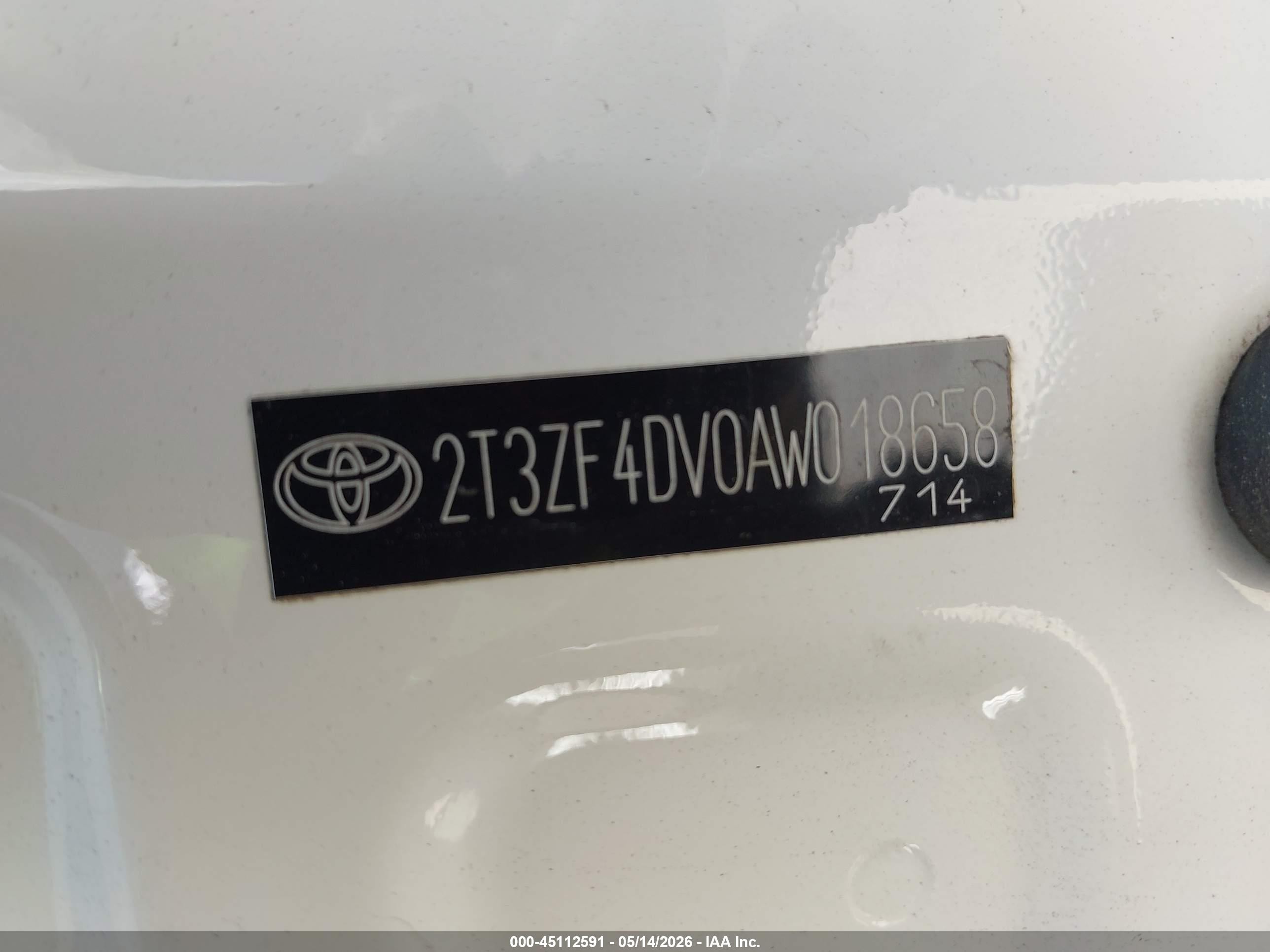 2010 Toyota Rav4   White vin: 2T3ZF4DV0AW018658