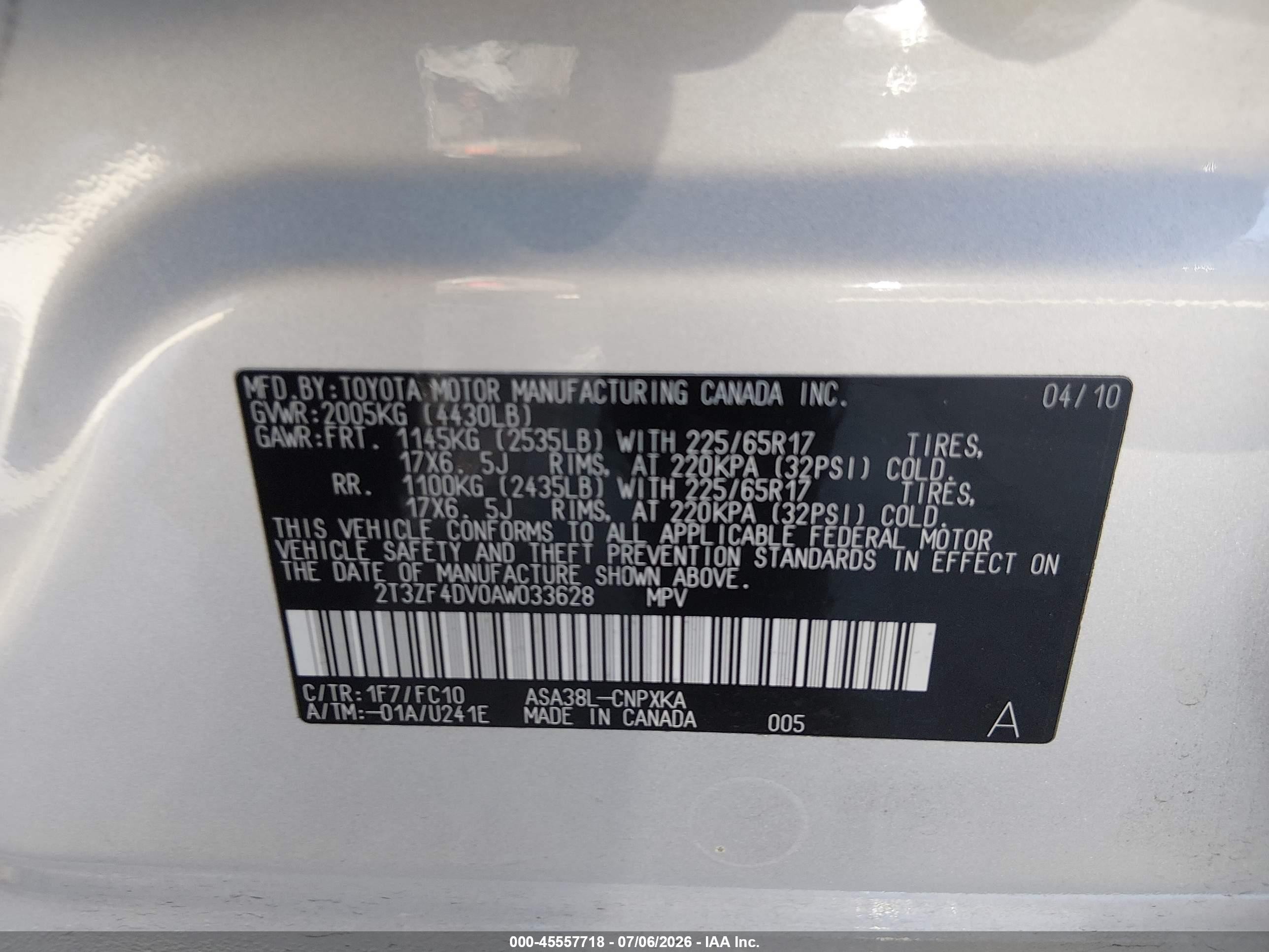 2010 Toyota Rav4 Silver vin: 2T3ZF4DV0AW033628