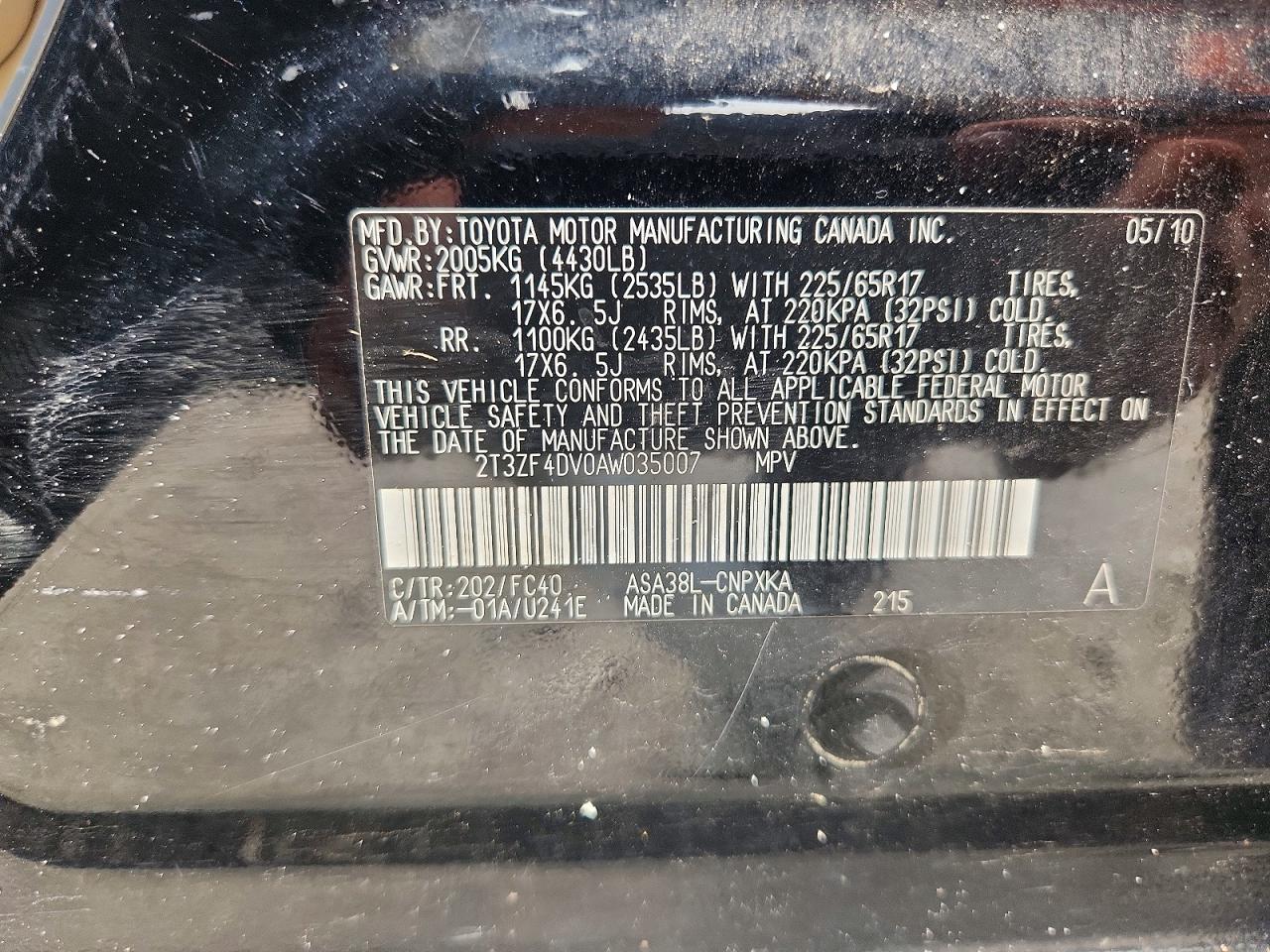 2010 Toyota Rav4 Base Black vin: 2T3ZF4DV0AW035007