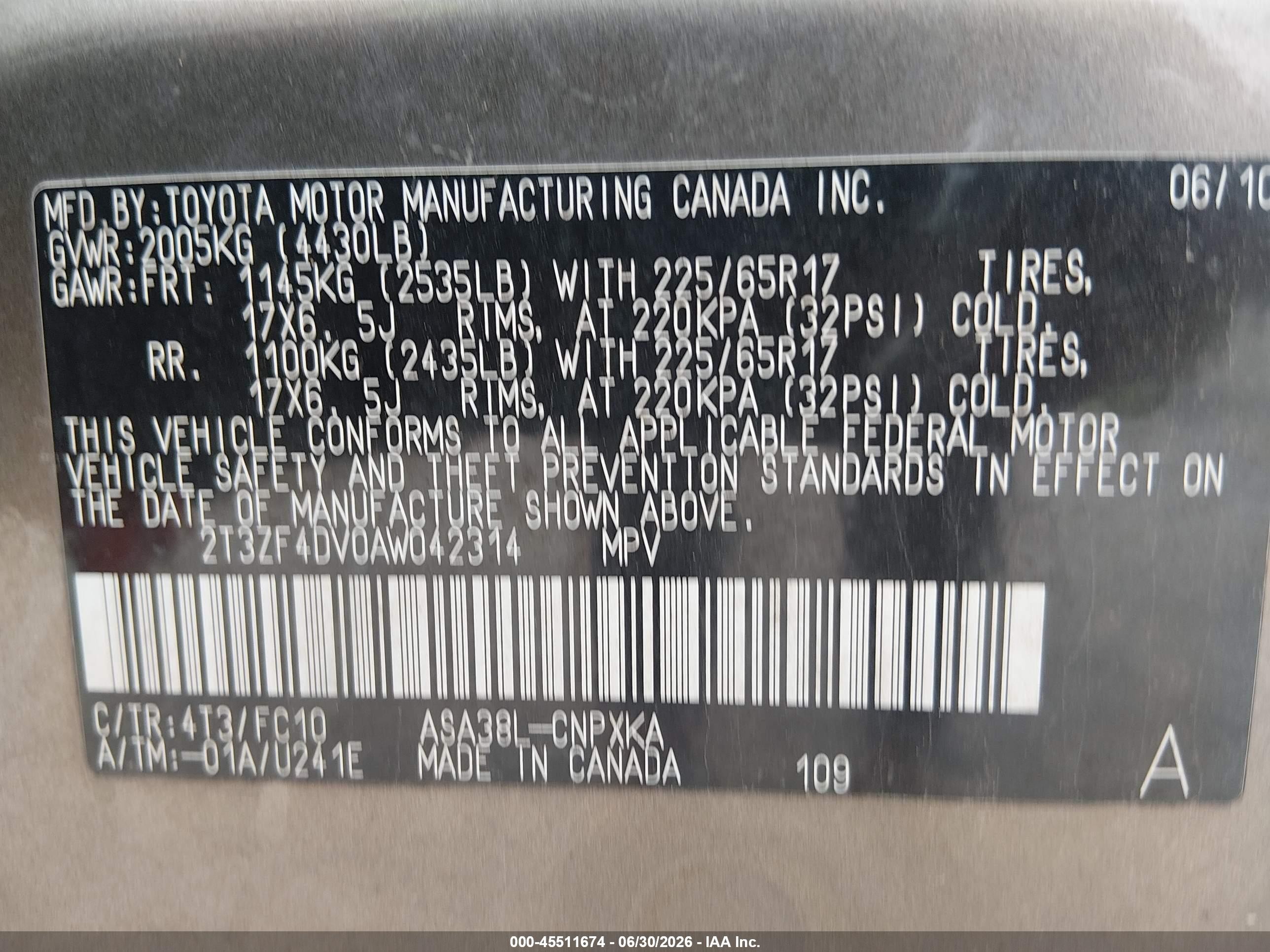 2010 Toyota Rav4   Green vin: 2T3ZF4DV0AW042314