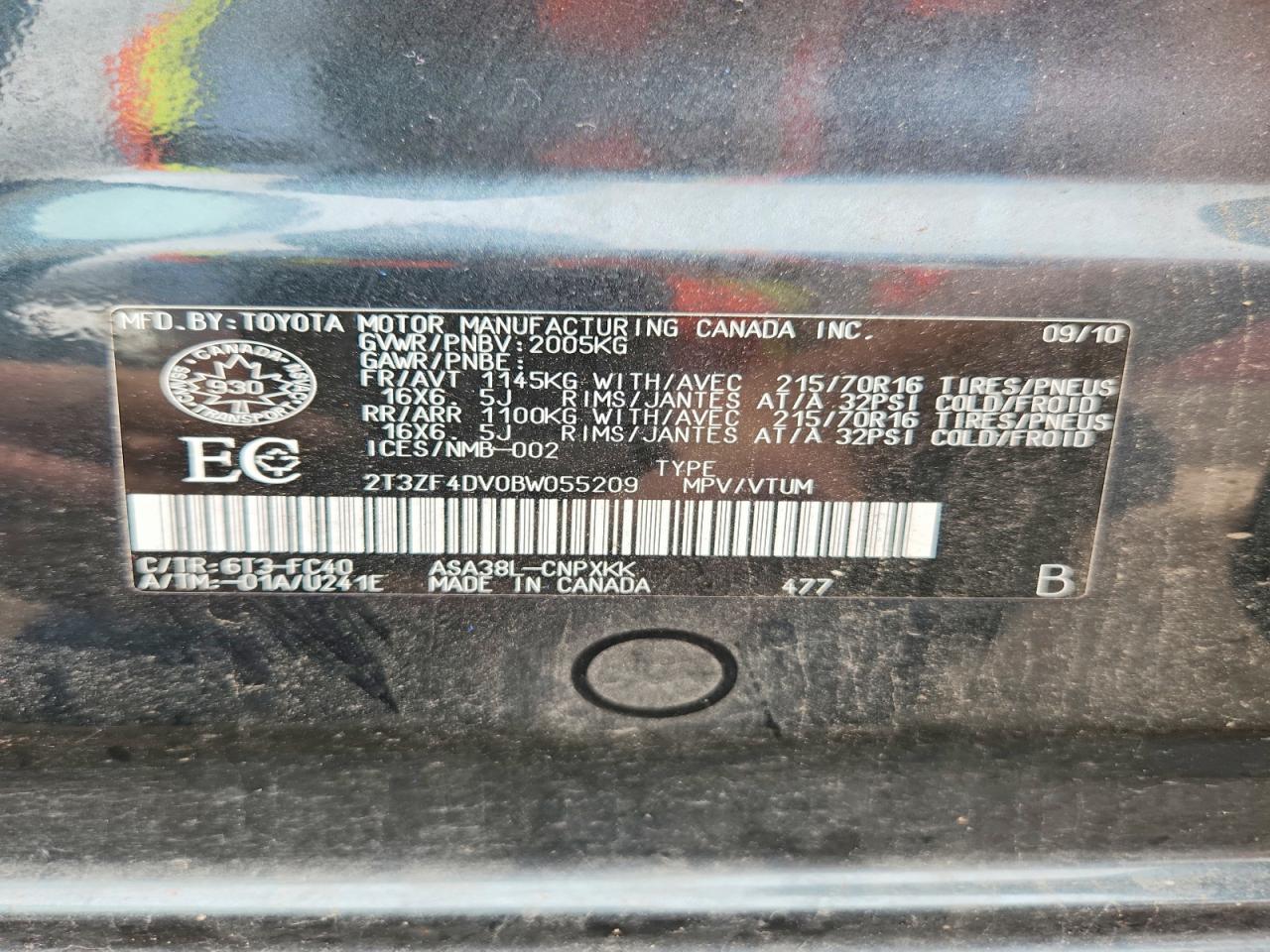 2011 Toyota Rav4 Base Blue vin: 2T3ZF4DV0BW055209
