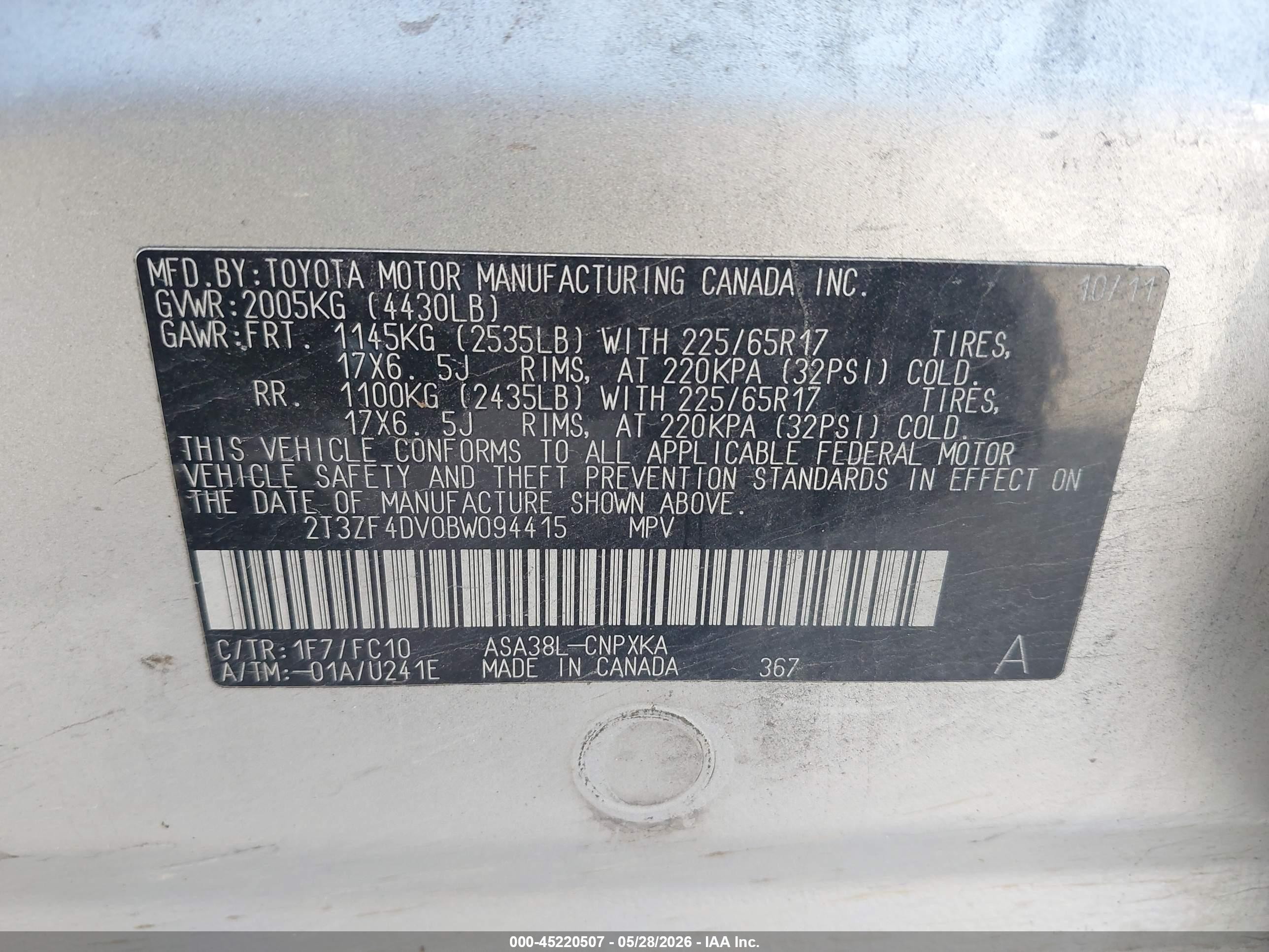2011 Toyota Rav4   Silver vin: 2T3ZF4DV0BW094415