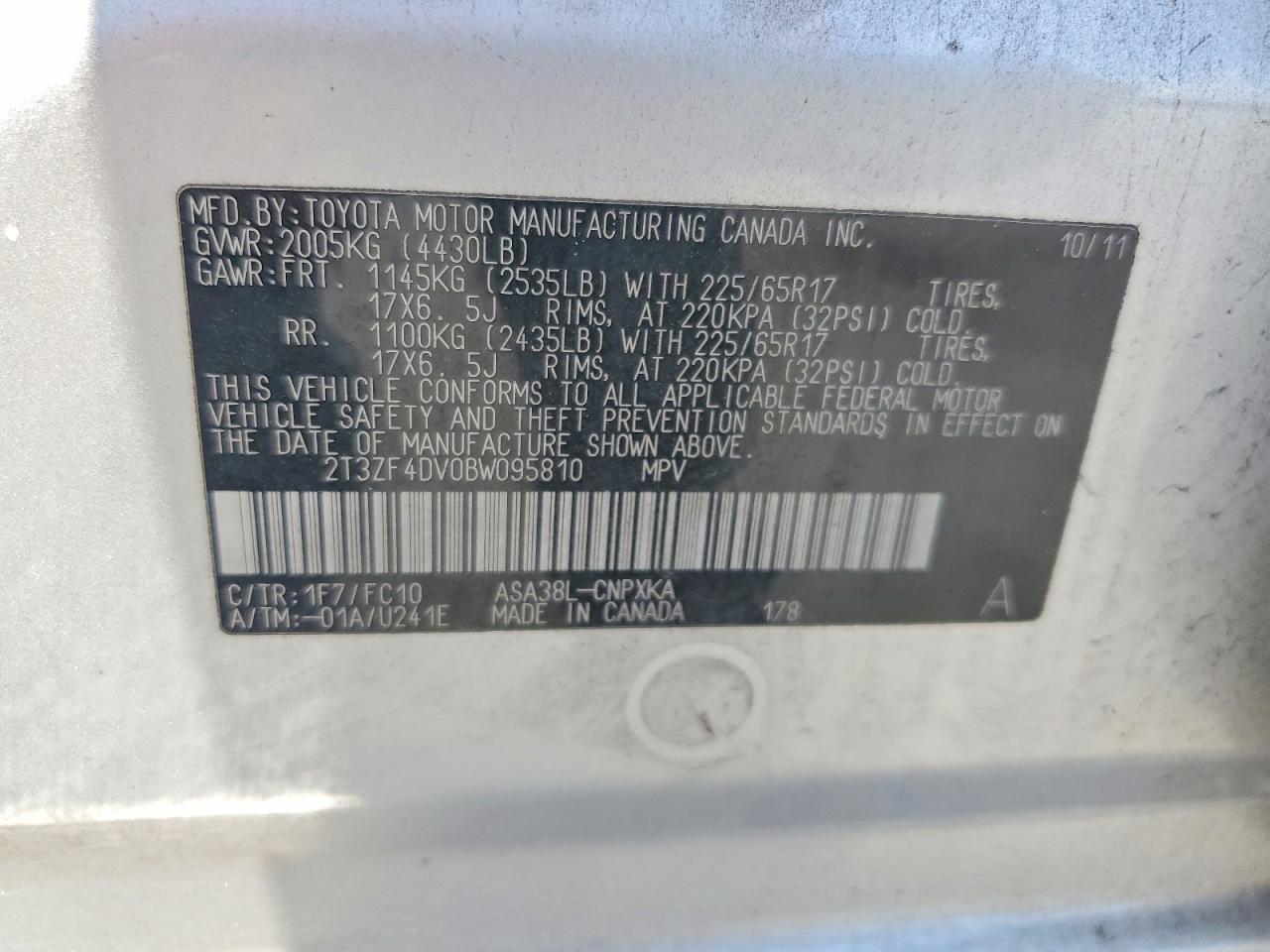 2011 Toyota Rav4 Base Silver vin: 2T3ZF4DV0BW095810