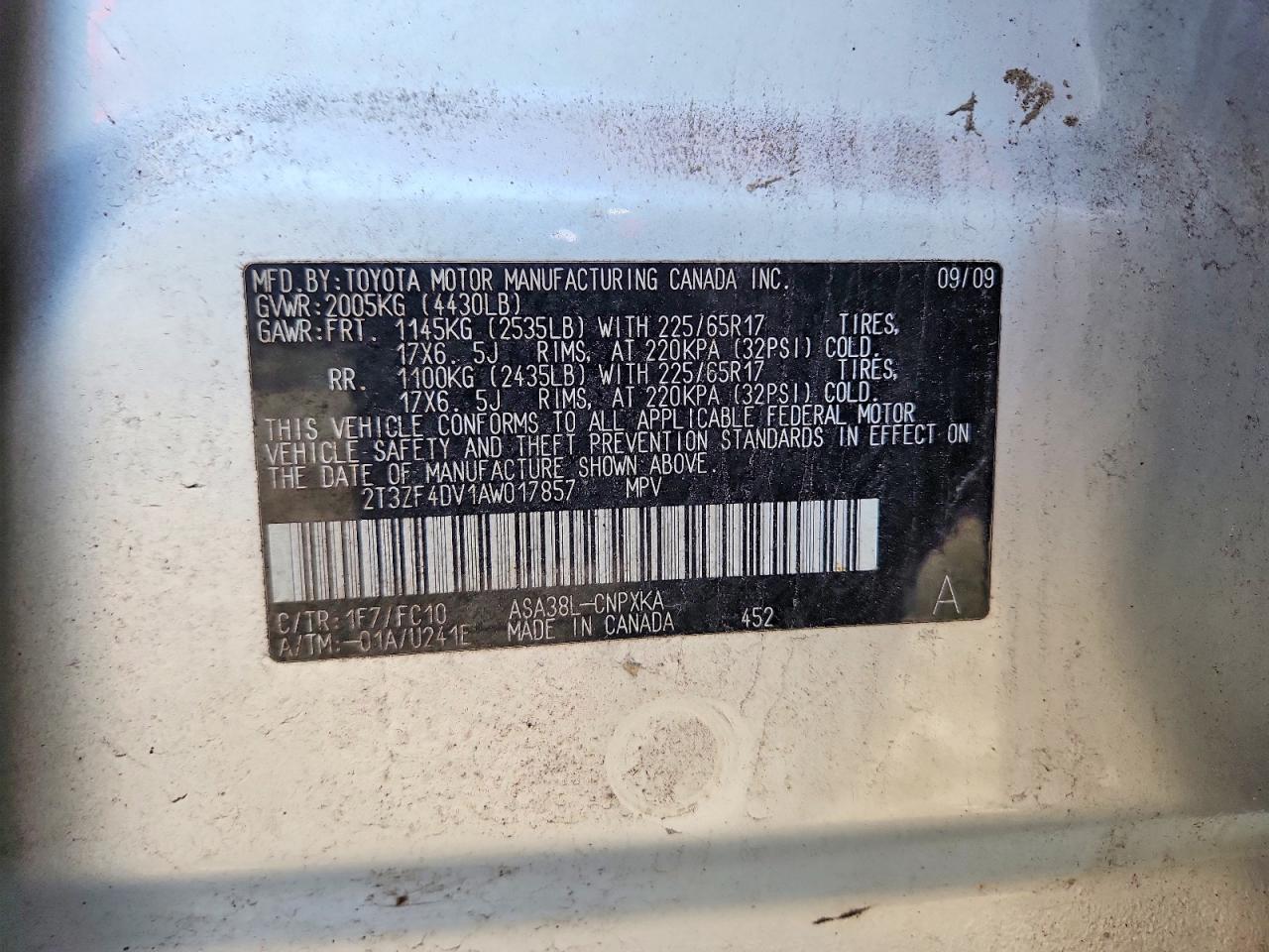 2010 Toyota Rav4 Base Silver vin: 2T3ZF4DV1AW017857