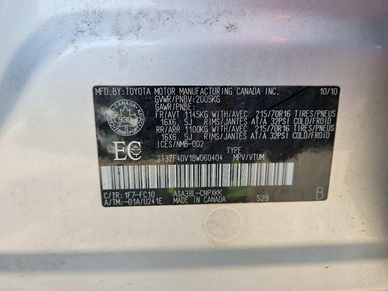 2011 Toyota Rav4 Base Silver vin: 2T3ZF4DV1BW060404