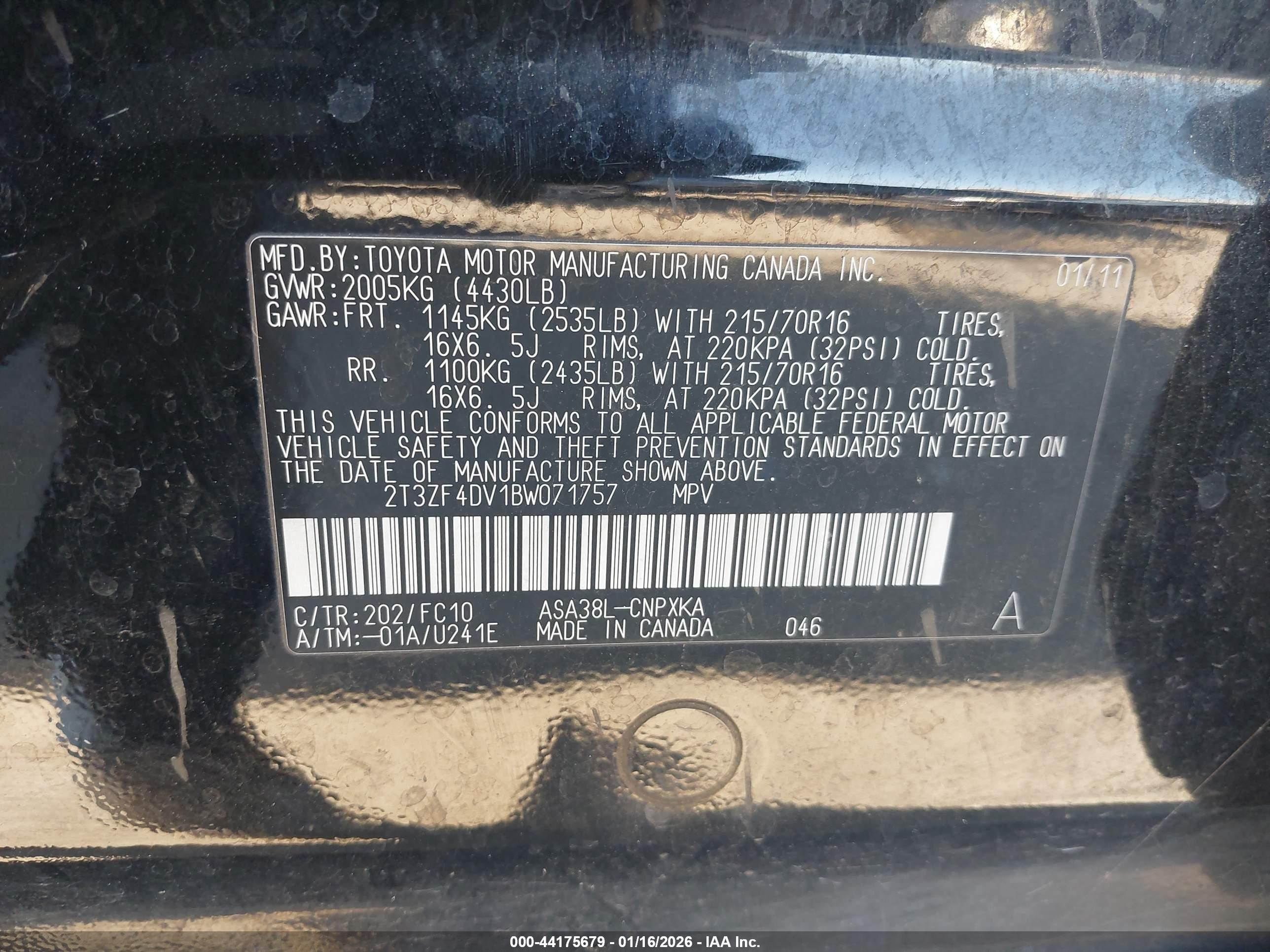 2011 Toyota Rav4   Black vin: 2T3ZF4DV1BW071757
