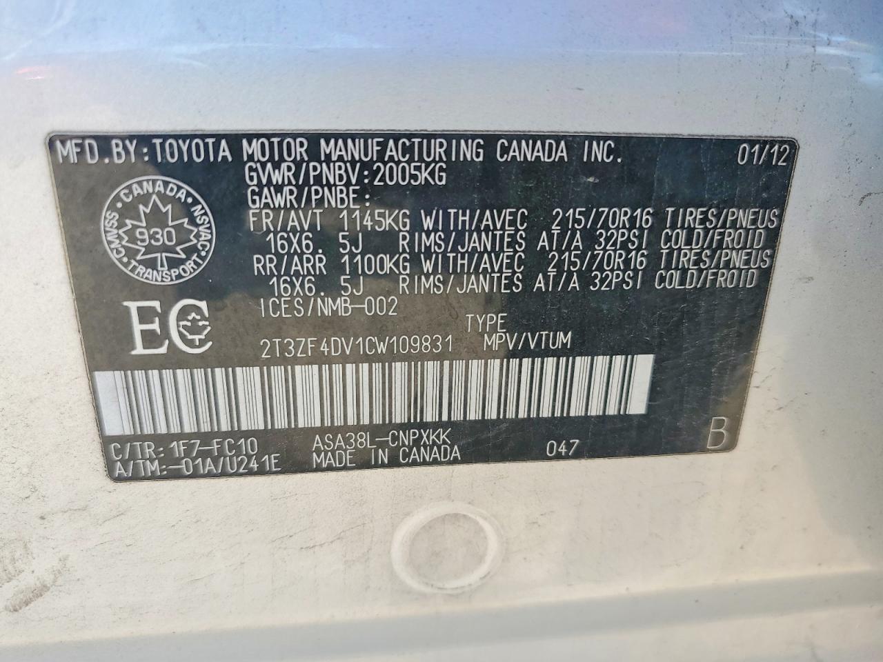 2012 Toyota Rav4 Base Silver vin: 2T3ZF4DV1CW109831