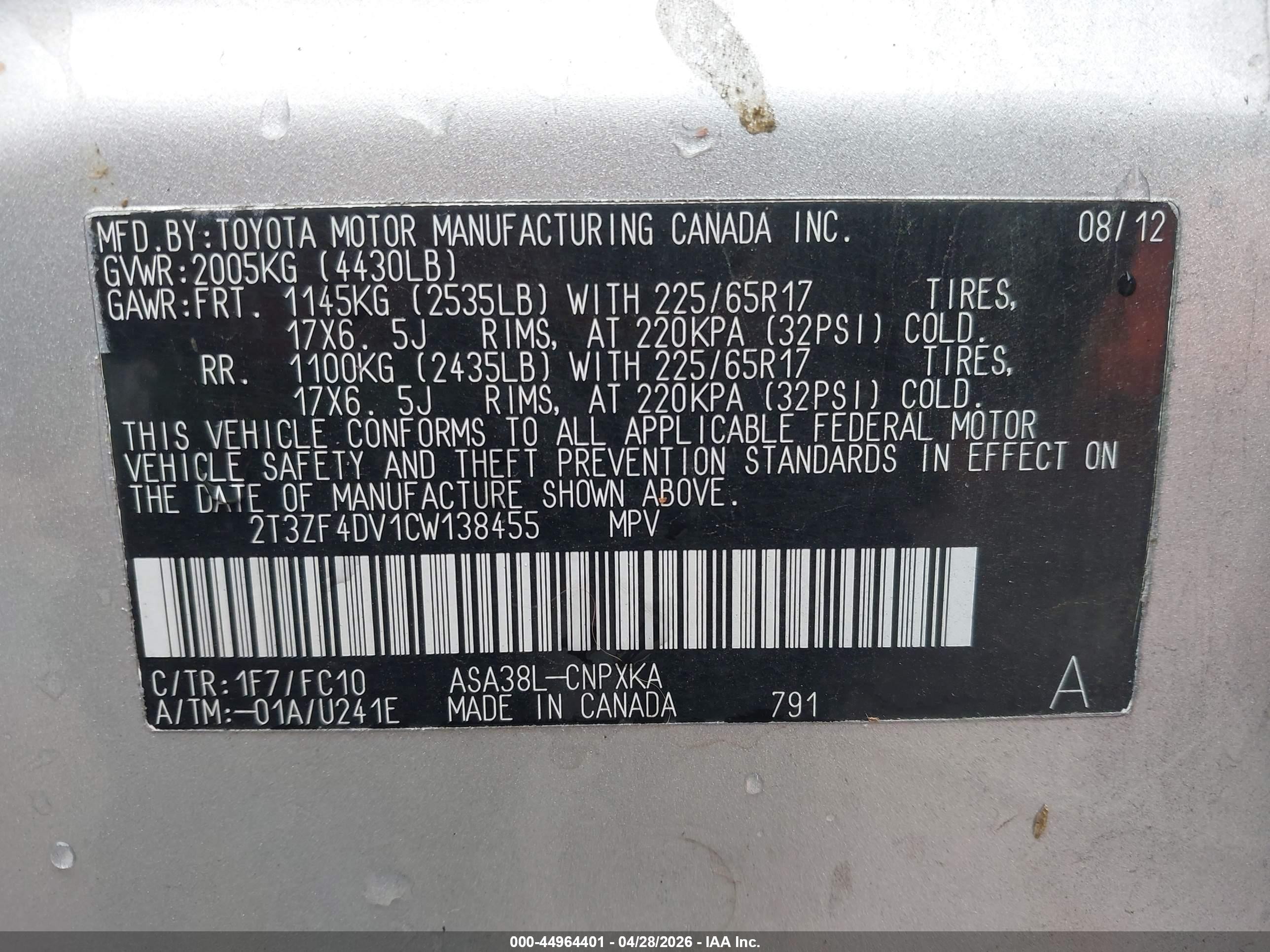 2012 Toyota Rav4   Silver vin: 2T3ZF4DV1CW138455
